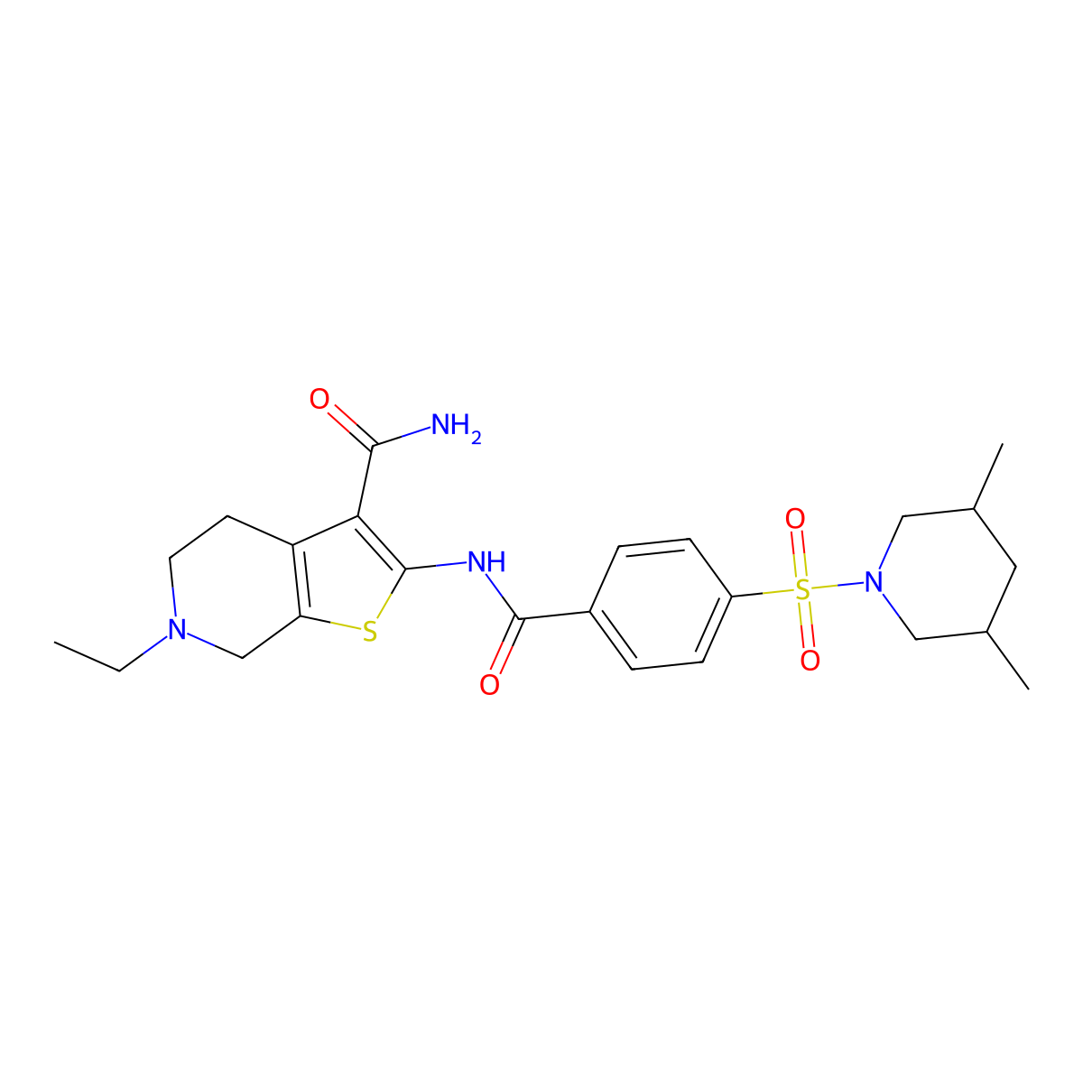 2-(4-((3,5-Dimethylpiperidin-1-yl)sulfonyl)benzamido)-6-ethyl-4,5,6,7-tetrahydrothieno[2,3-c]pyridine-3-carboxamide molecular structure, CAS 489470-20-4