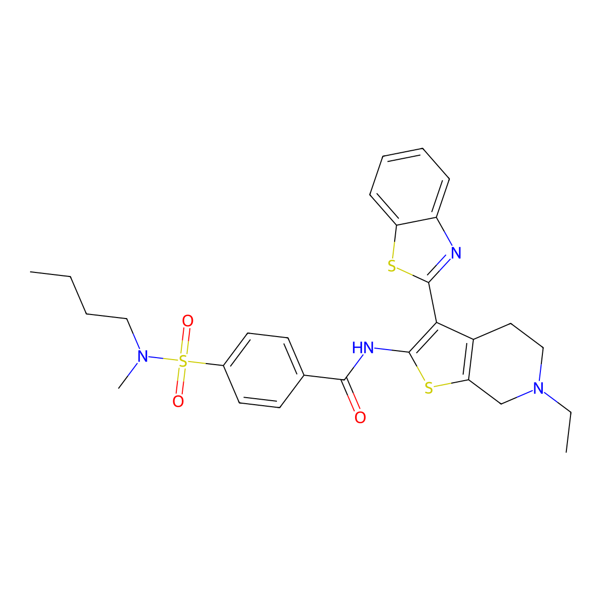 N-(3-(benzo[d]thiazol-2-yl)-6-ethyl-4,5,6,7-tetrahydrothieno[2,3-c]pyridin-2-yl)-4-(N-butyl-N-methylsulfamoyl)benzamide molecular structure, CAS 489470-32-8