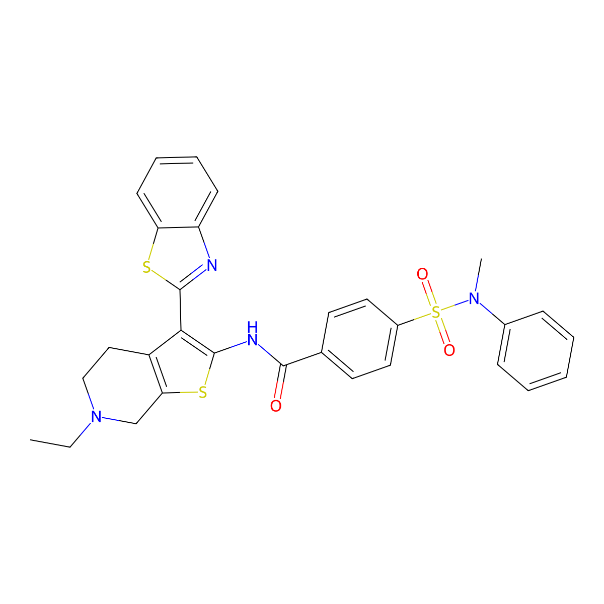 N-(3-(benzo[d]thiazol-2-yl)-6-ethyl-4,5,6,7-tetrahydrothieno[2,3-c]pyridin-2-yl)-4-(N-methyl-N-phenylsulfamoyl)benzamide molecular structure, CAS 489470-35-1
