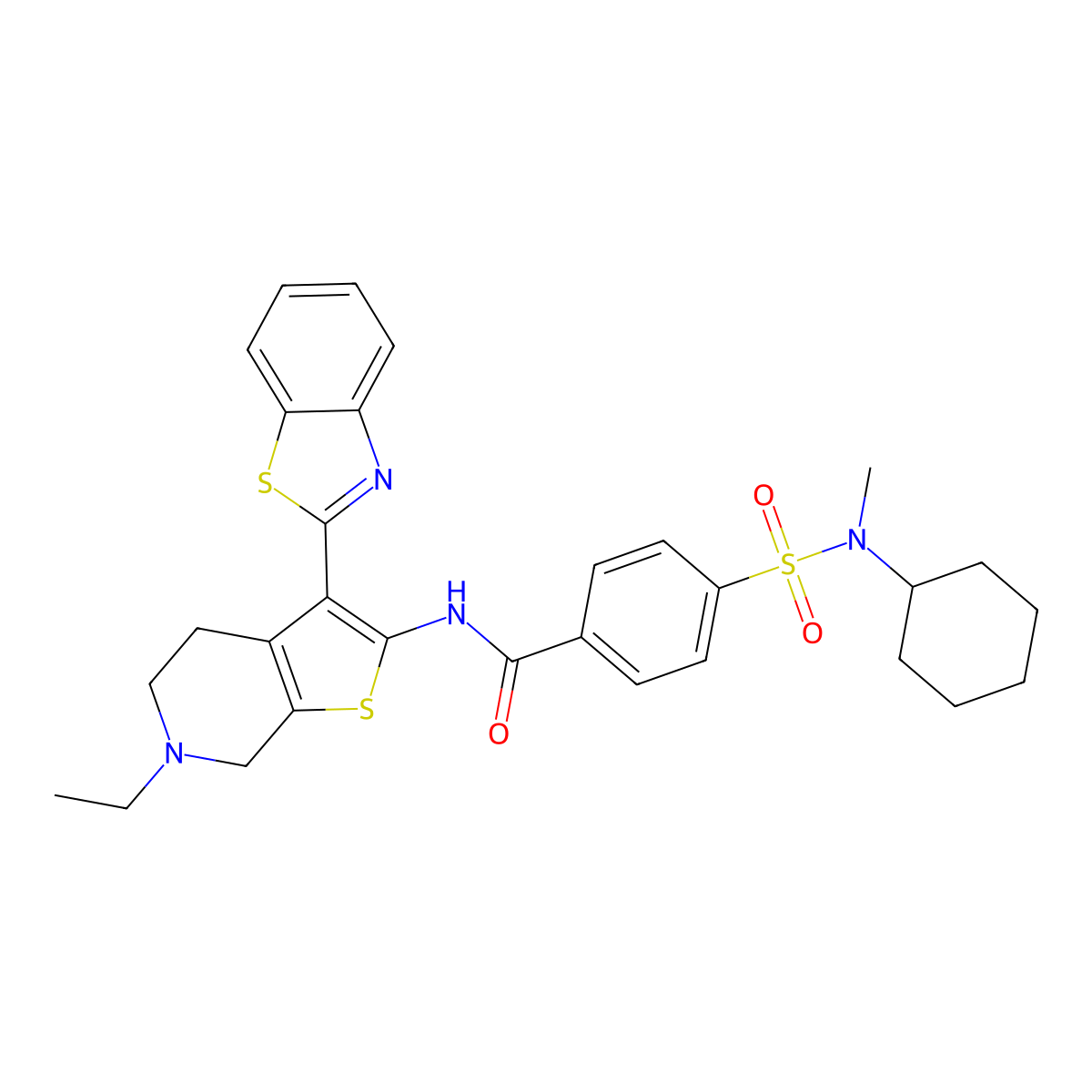N-(3-(benzo[d]thiazol-2-yl)-6-ethyl-4,5,6,7-tetrahydrothieno[2,3-c]pyridin-2-yl)-4-(N-cyclohexyl-N-methylsulfamoyl)benzamide molecular structure, CAS 489470-36-2