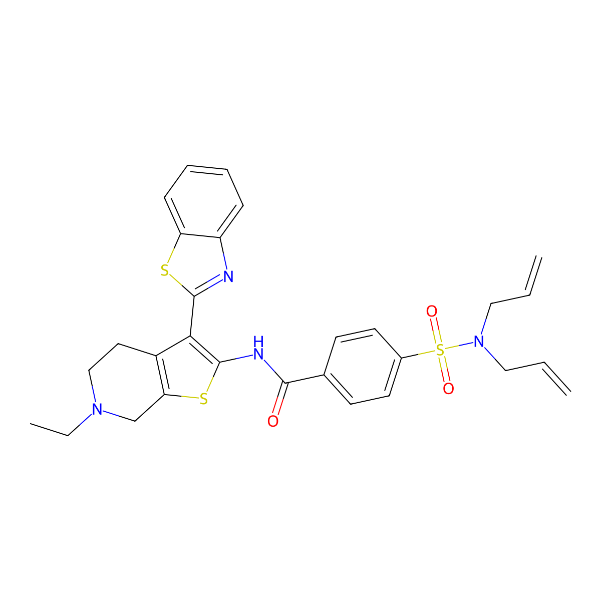 N-(3-(benzo[d]thiazol-2-yl)-6-ethyl-4,5,6,7-tetrahydrothieno[2,3-c]pyridin-2-yl)-4-(N,N-diallylsulfamoyl)benzamide molecular structure, CAS 489470-38-4