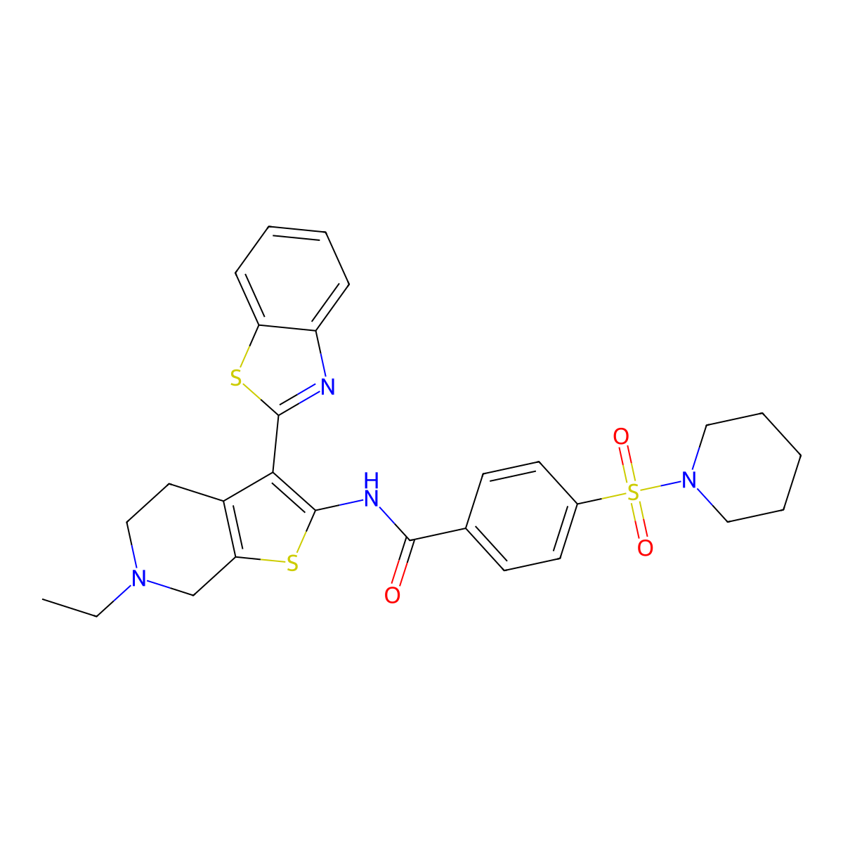N-(3-(benzo[d]thiazol-2-yl)-6-ethyl-4,5,6,7-tetrahydrothieno[2,3-c]pyridin-2-yl)-4-(piperidin-1-ylsulfonyl)benzamide molecular structure, CAS 489470-40-8