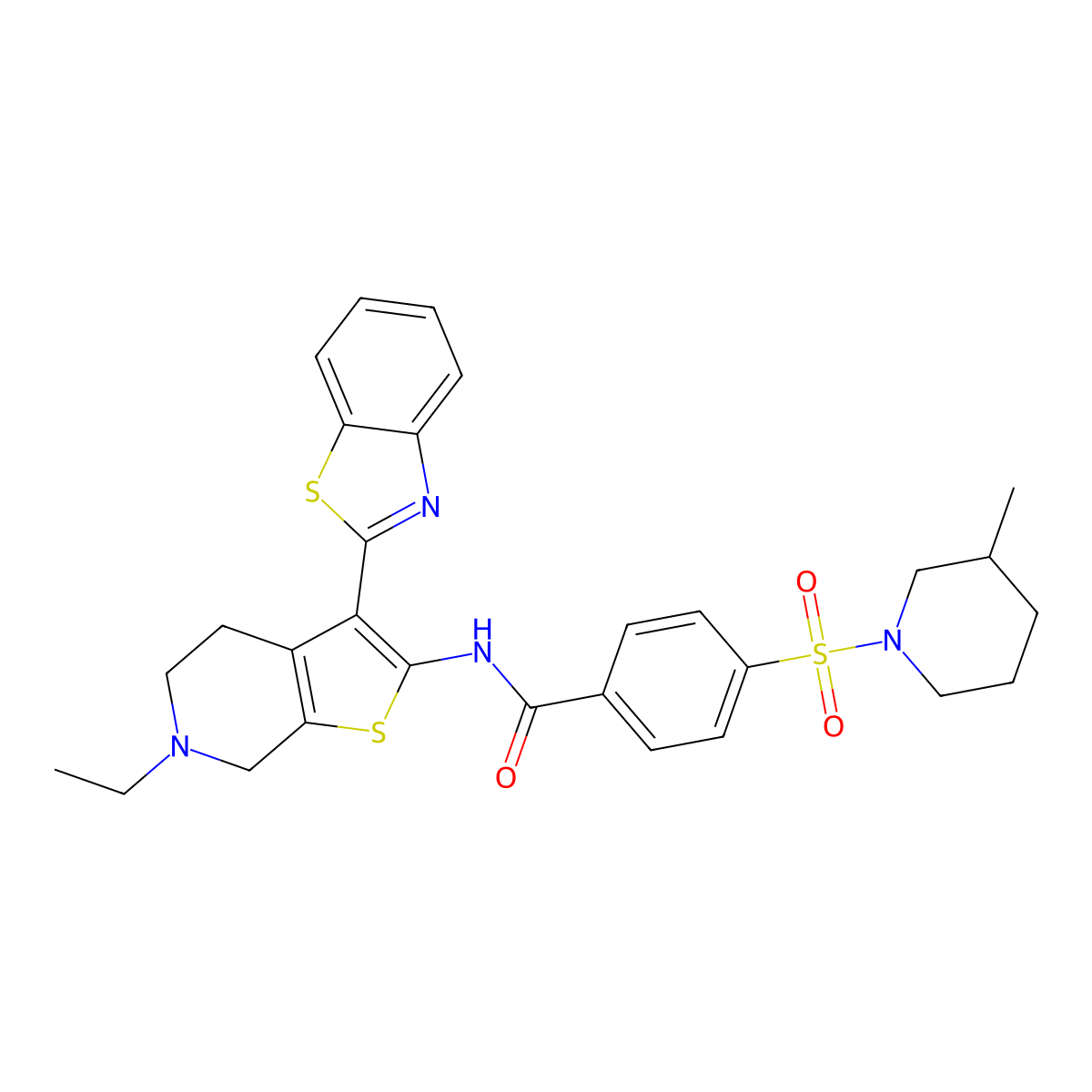 N-(3-(benzo[d]thiazol-2-yl)-6-ethyl-4,5,6,7-tetrahydrothieno[2,3-c]pyridin-2-yl)-4-((3-methylpiperidin-1-yl)sulfonyl)benzamide molecular structure, CAS 489470-44-2