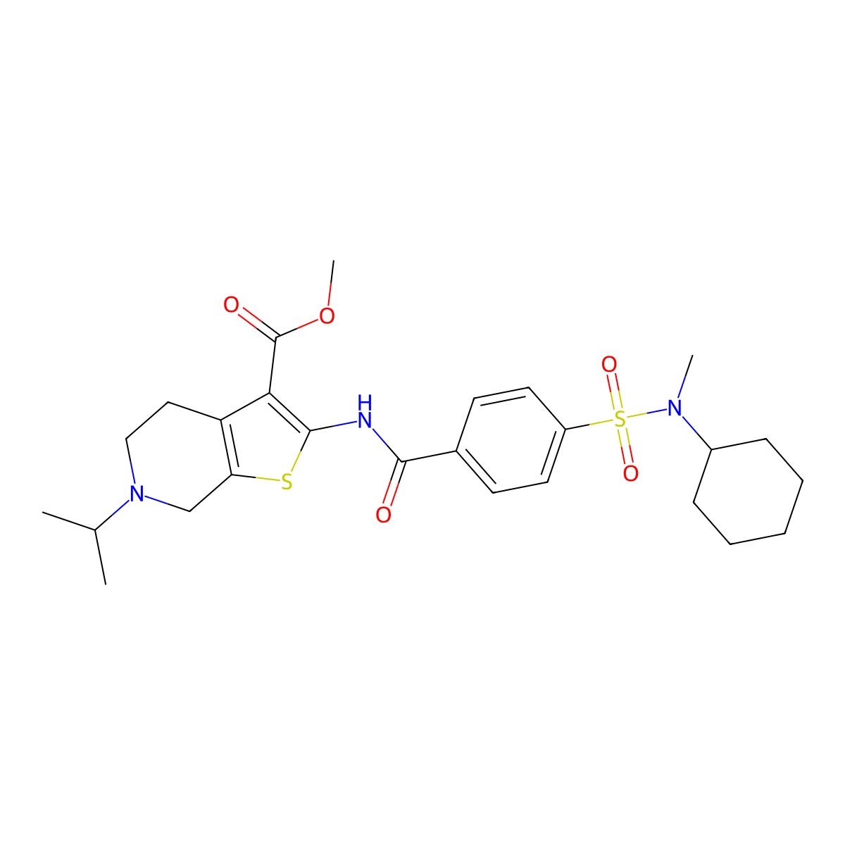methyl 2-(4-(N-cyclohexyl-N-methylsulfamoyl)benzamido)-6-isopropyl-4,5,6,7-tetrahydrothieno[2,3-c]pyridine-3-carboxylate molecular structure, CAS 489470-61-3