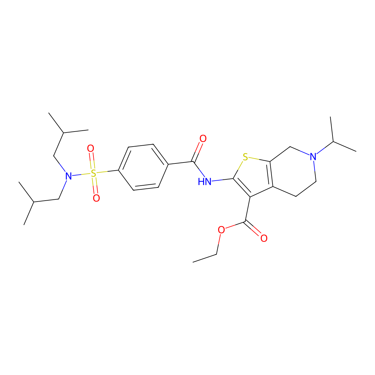 ethyl 2-(4-(N,N-diisobutylsulfamoyl)benzamido)-6-isopropyl-4,5,6,7-tetrahydrothieno[2,3-c]pyridine-3-carboxylate molecular structure, CAS 489470-87-3