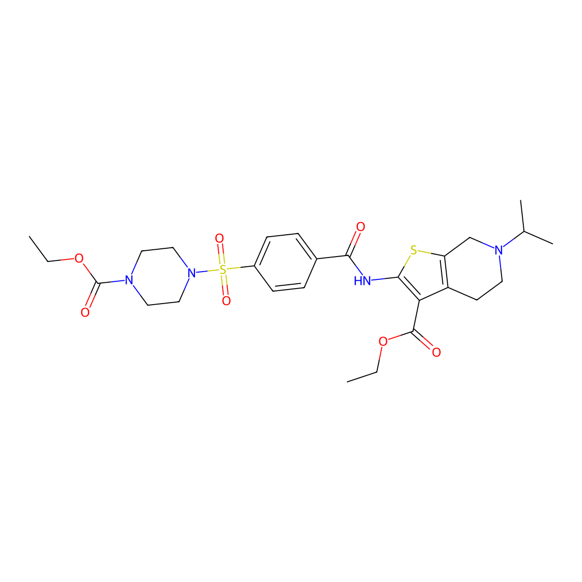 Ethyl 2-(4-((4-(ethoxycarbonyl)piperazin-1-yl)sulfonyl)benzamido)-6-isopropyl-4,5,6,7-tetrahydrothieno[2,3-c]pyridine-3-carboxylate molecular structure, CAS 489470-89-5