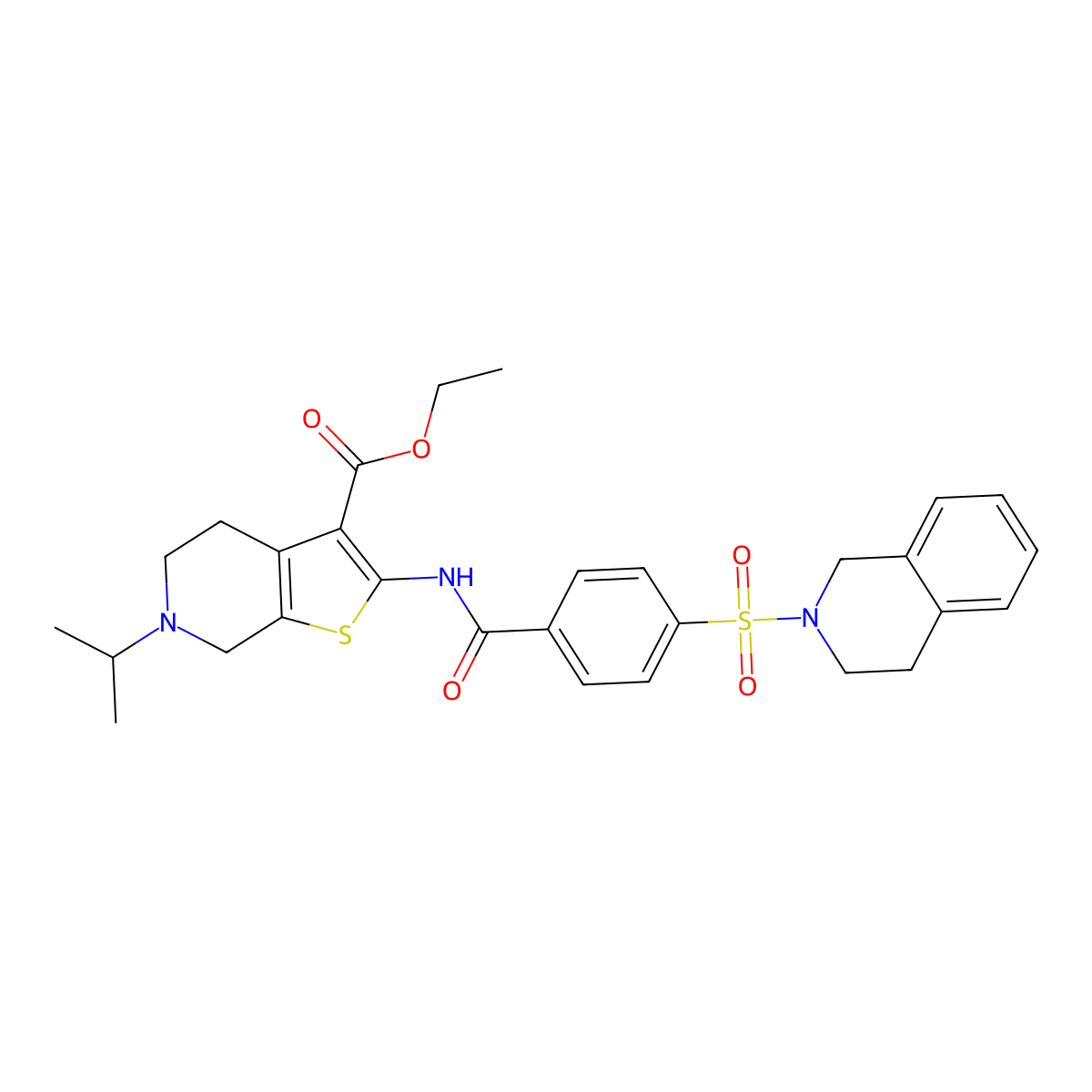 ethyl 2-(4-((3,4-dihydroisoquinolin-2(1H)-yl)sulfonyl)benzamido)-6-isopropyl-4,5,6,7-tetrahydrothieno[2,3-c]pyridine-3-carboxylate molecular structure, CAS 489470-90-8