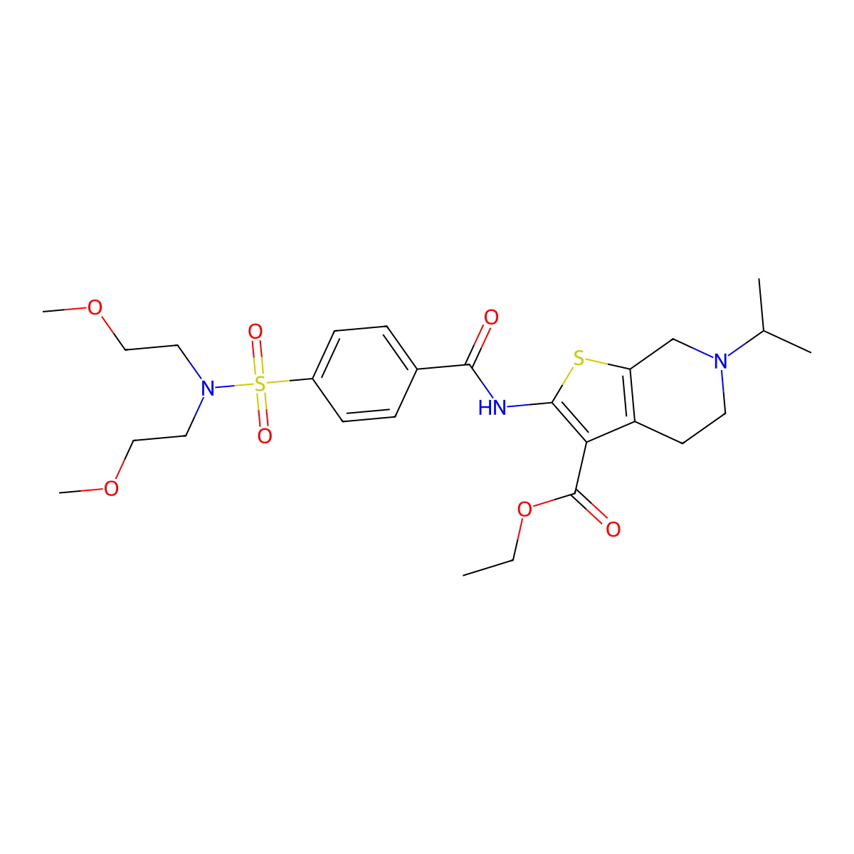 ethyl 2-(4-(N,N-bis(2-methoxyethyl)sulfamoyl)benzamido)-6-isopropyl-4,5,6,7-tetrahydrothieno[2,3-c]pyridine-3-carboxylate molecular structure, CAS 489470-91-9