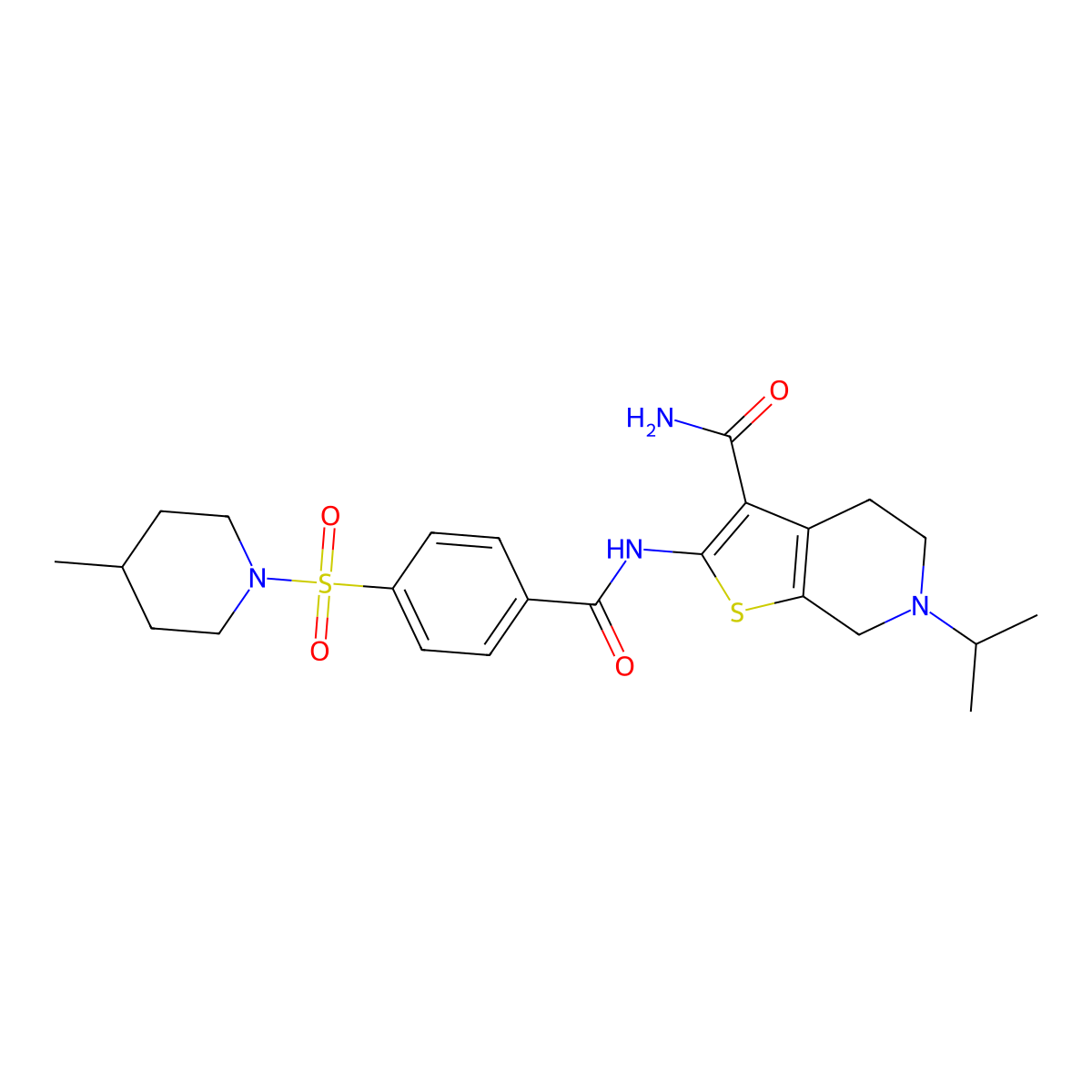 6-Isopropyl-2-(4-((4-methylpiperidin-1-yl)sulfonyl)benzamido)-4,5,6,7-tetrahydrothieno[2,3-c]pyridine-3-carboxamide molecular structure, CAS 489470-93-1