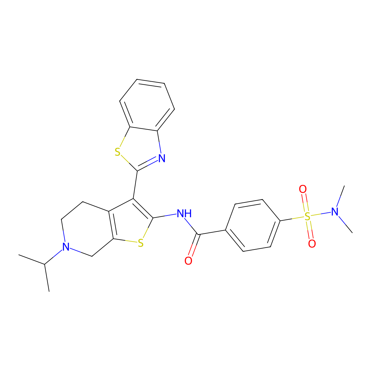 N-(3-(benzo[d]thiazol-2-yl)-6-isopropyl-4,5,6,7-tetrahydrothieno[2,3-c]pyridin-2-yl)-4-(N,N-dimethylsulfamoyl)benzamide molecular structure, CAS 489470-94-2