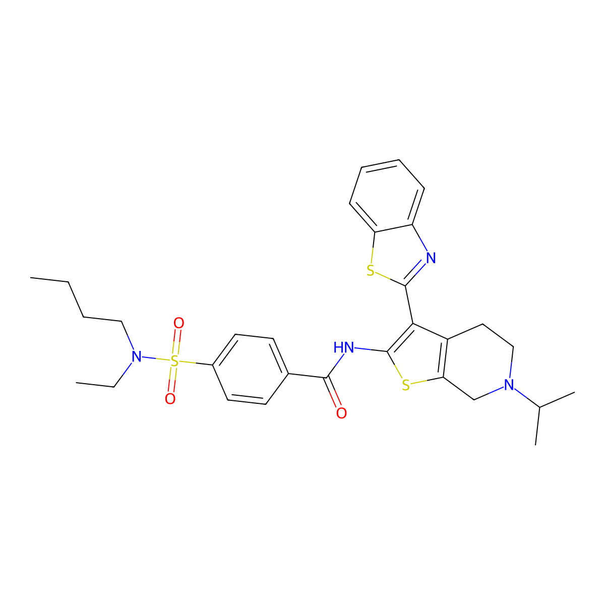 N-(3-(benzo[d]thiazol-2-yl)-6-isopropyl-4,5,6,7-tetrahydrothieno[2,3-c]pyridin-2-yl)-4-(N-butyl-N-ethylsulfamoyl)benzamide molecular structure, CAS 489470-97-5