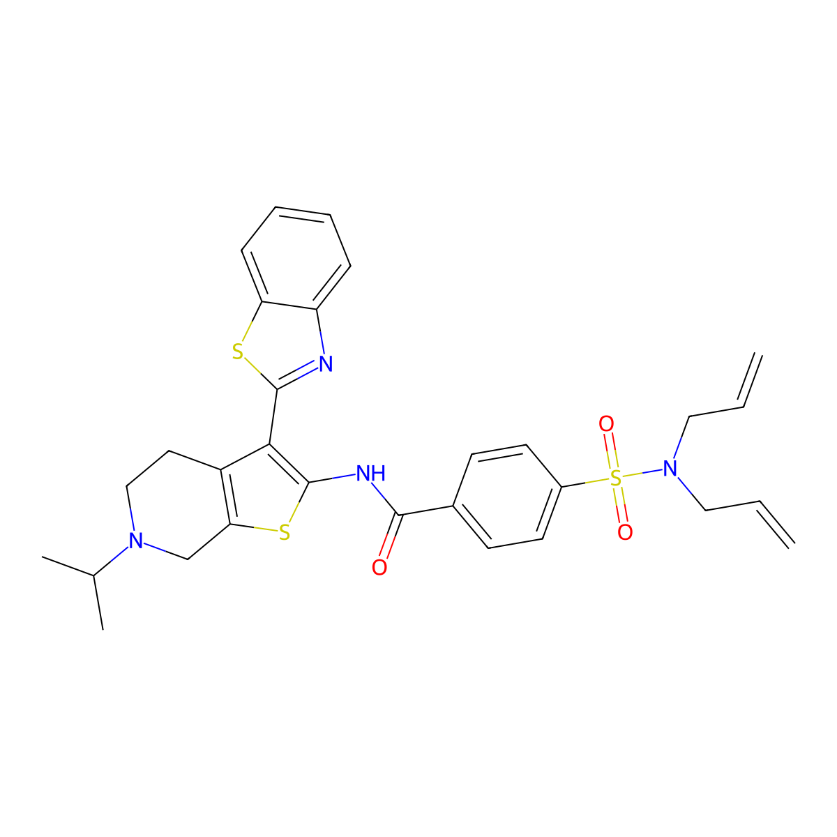 N-(3-(benzo[d]thiazol-2-yl)-6-isopropyl-4,5,6,7-tetrahydrothieno[2,3-c]pyridin-2-yl)-4-(N,N-diallylsulfamoyl)benzamide molecular structure, CAS 489470-98-6