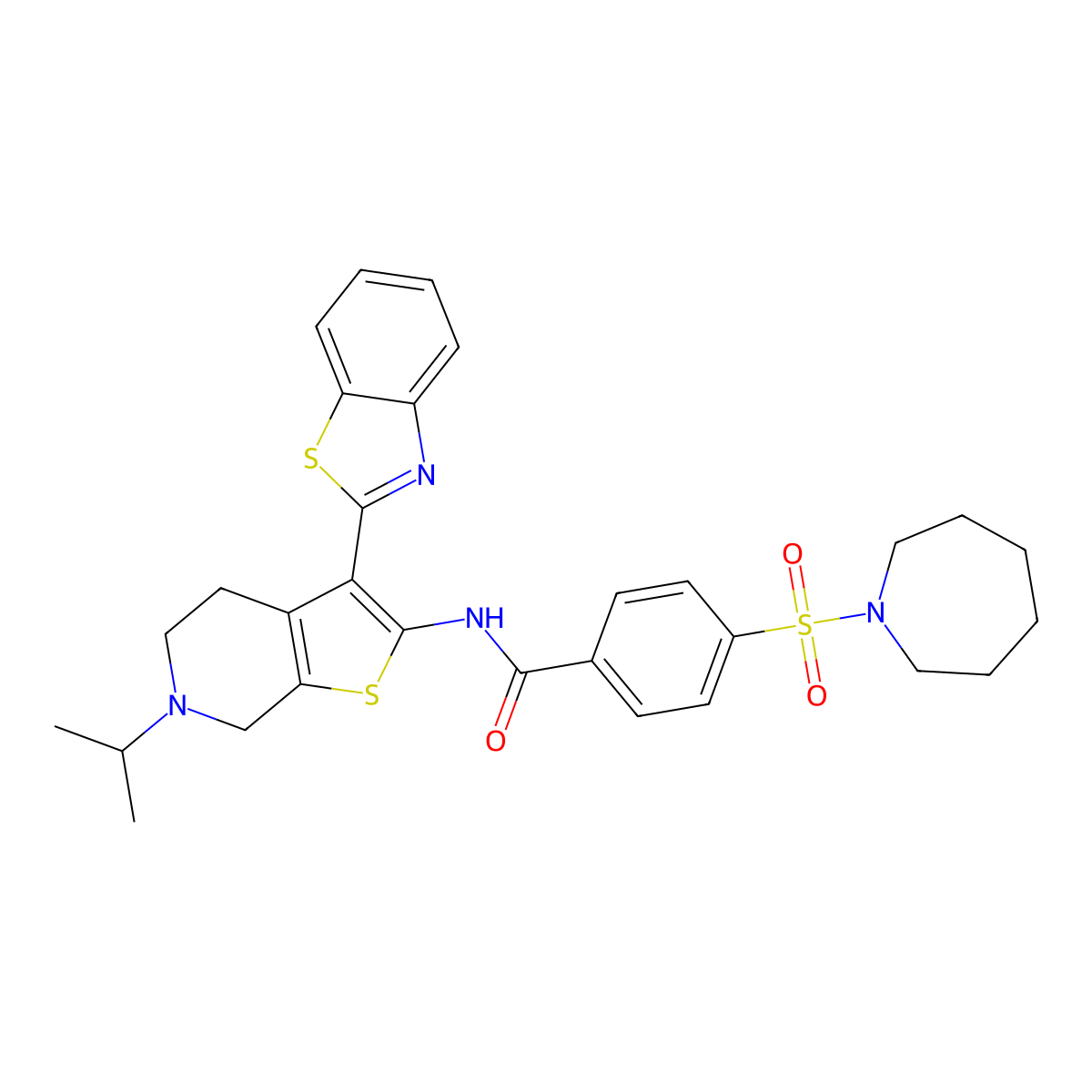 4-(azepan-1-ylsulfonyl)-N-(3-(benzo[d]thiazol-2-yl)-6-isopropyl-4,5,6,7-tetrahydrothieno[2,3-c]pyridin-2-yl)benzamide molecular structure, CAS 489471-05-8