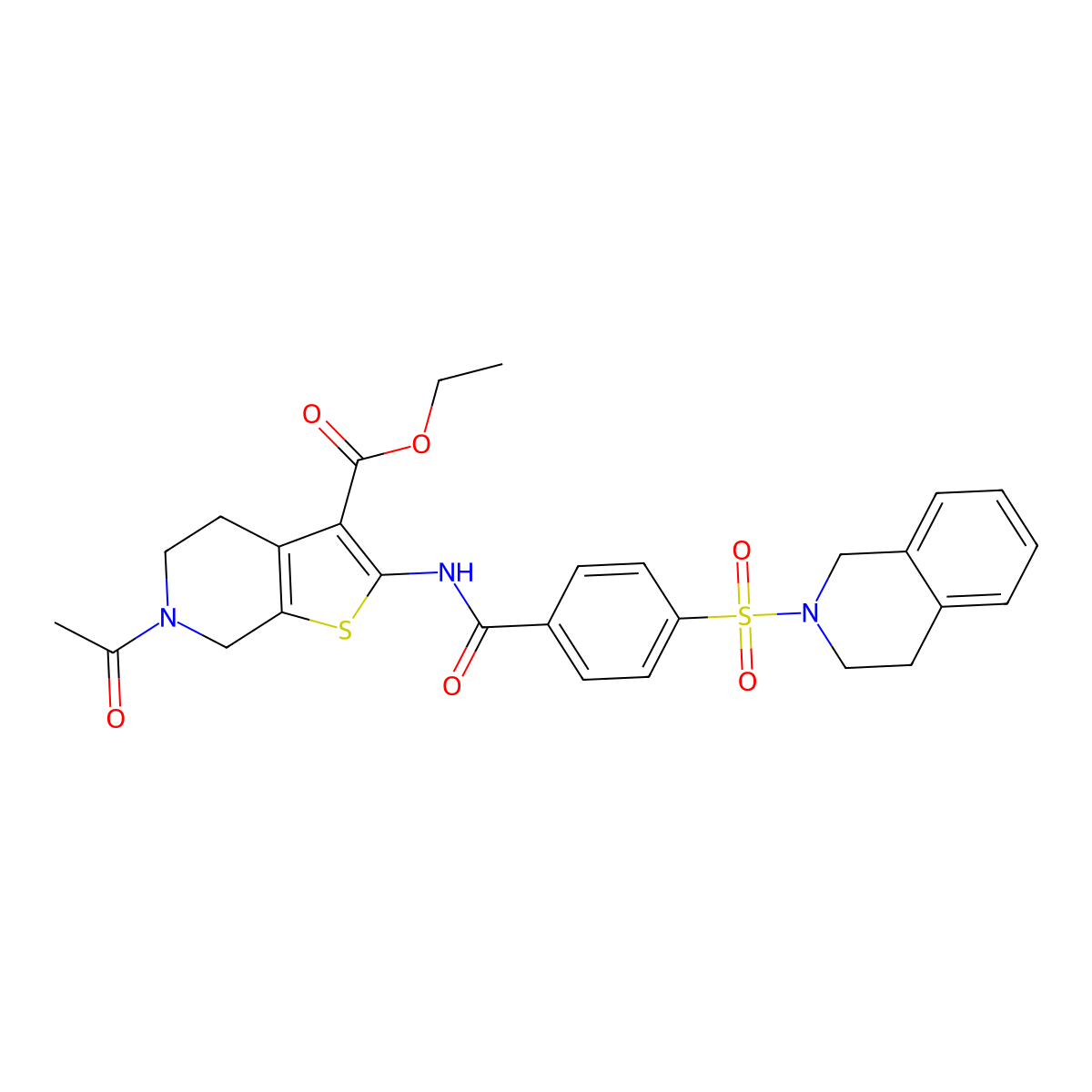 ethyl 6-acetyl-2-(4-((3,4-dihydroisoquinolin-2(1H)-yl)sulfonyl)benzamido)-4,5,6,7-tetrahydrothieno[2,3-c]pyridine-3-carboxylate molecular structure, CAS 489471-06-9