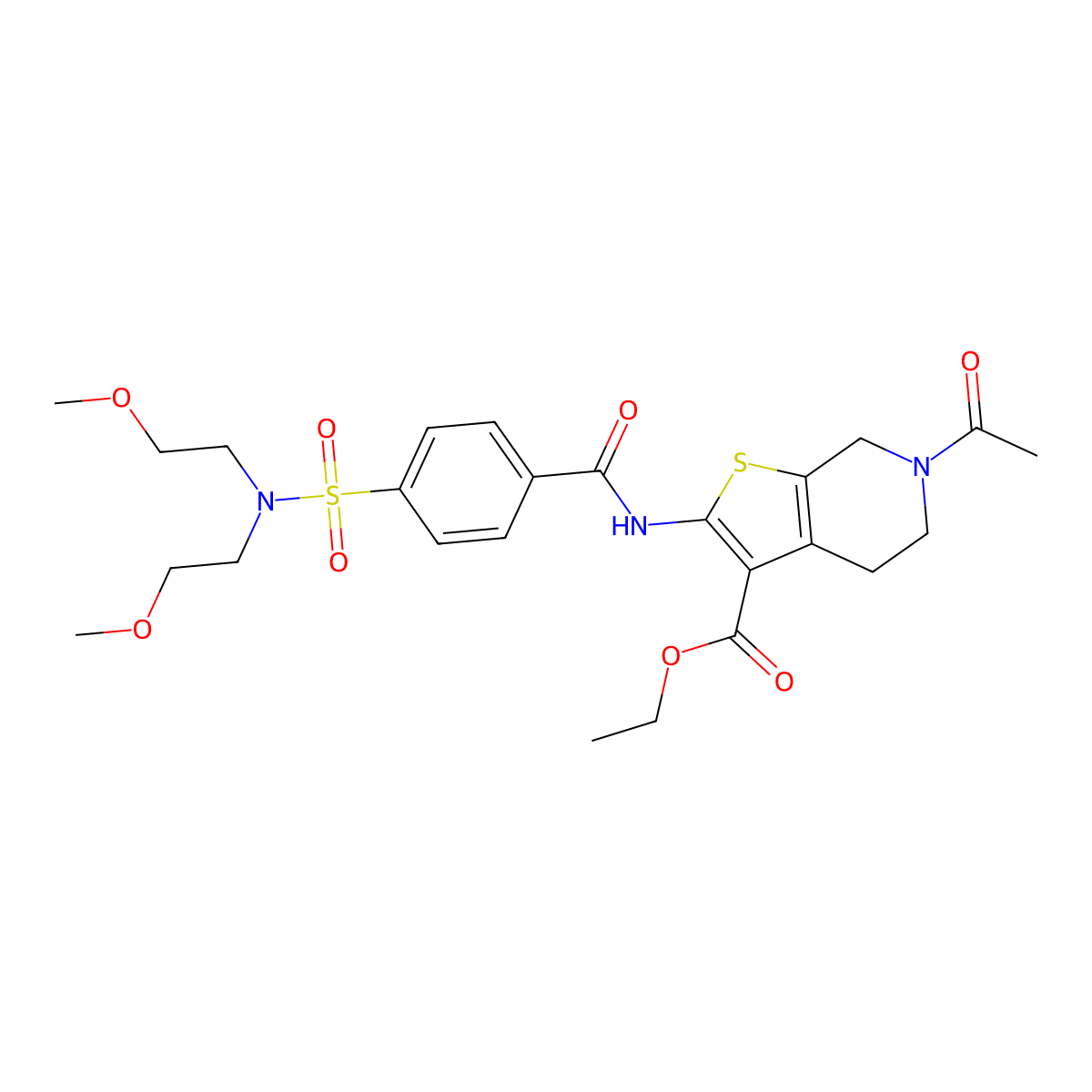 ethyl 6-acetyl-2-(4-(N,N-bis(2-methoxyethyl)sulfamoyl)benzamido)-4,5,6,7-tetrahydrothieno[2,3-c]pyridine-3-carboxylate molecular structure, CAS 489471-07-0