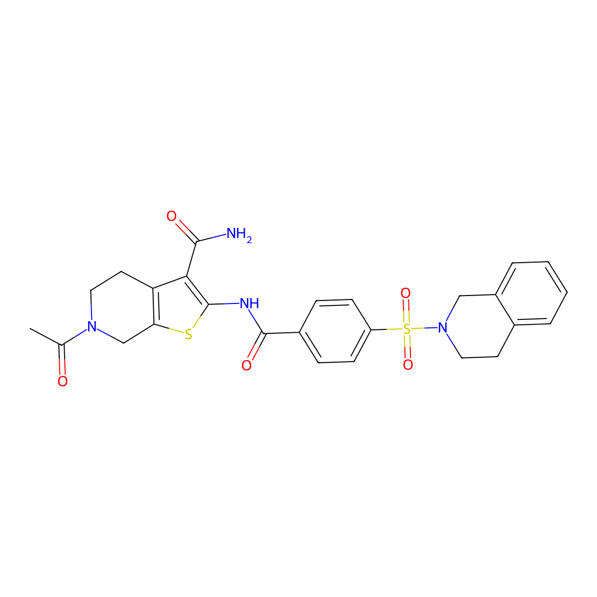 6-acetyl-2-(4-((3,4-dihydroisoquinolin-2(1H)-yl)sulfonyl)benzamido)-4,5,6,7-tetrahydrothieno[2,3-c]pyridine-3-carboxamide molecular structure, CAS 489471-08-1