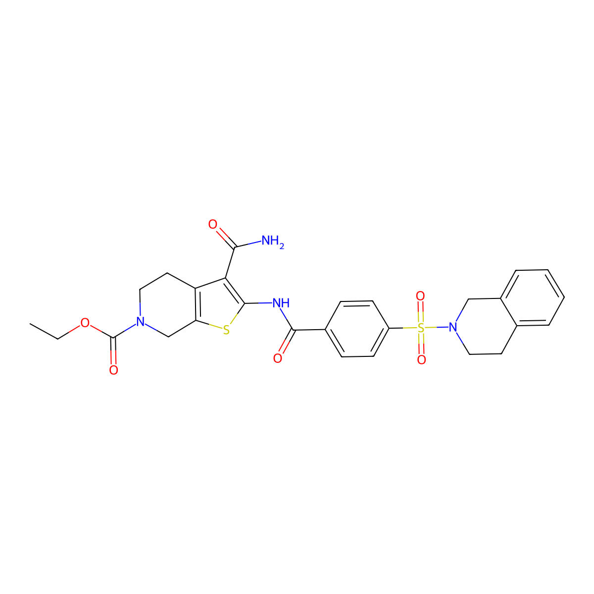 ethyl 3-carbamoyl-2-(4-((3,4-dihydroisoquinolin-2(1H)-yl)sulfonyl)benzamido)-4,5-dihydrothieno[2,3-c]pyridine-6(7H)-carboxylate molecular structure, CAS 489471-09-2