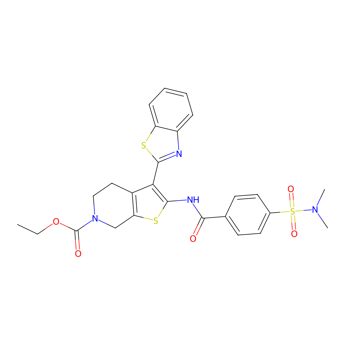 ethyl 3-(benzo[d]thiazol-2-yl)-2-(4-(N,N-dimethylsulfamoyl)benzamido)-4,5-dihydrothieno[2,3-c]pyridine-6(7H)-carboxylate molecular structure, CAS 489471-10-5