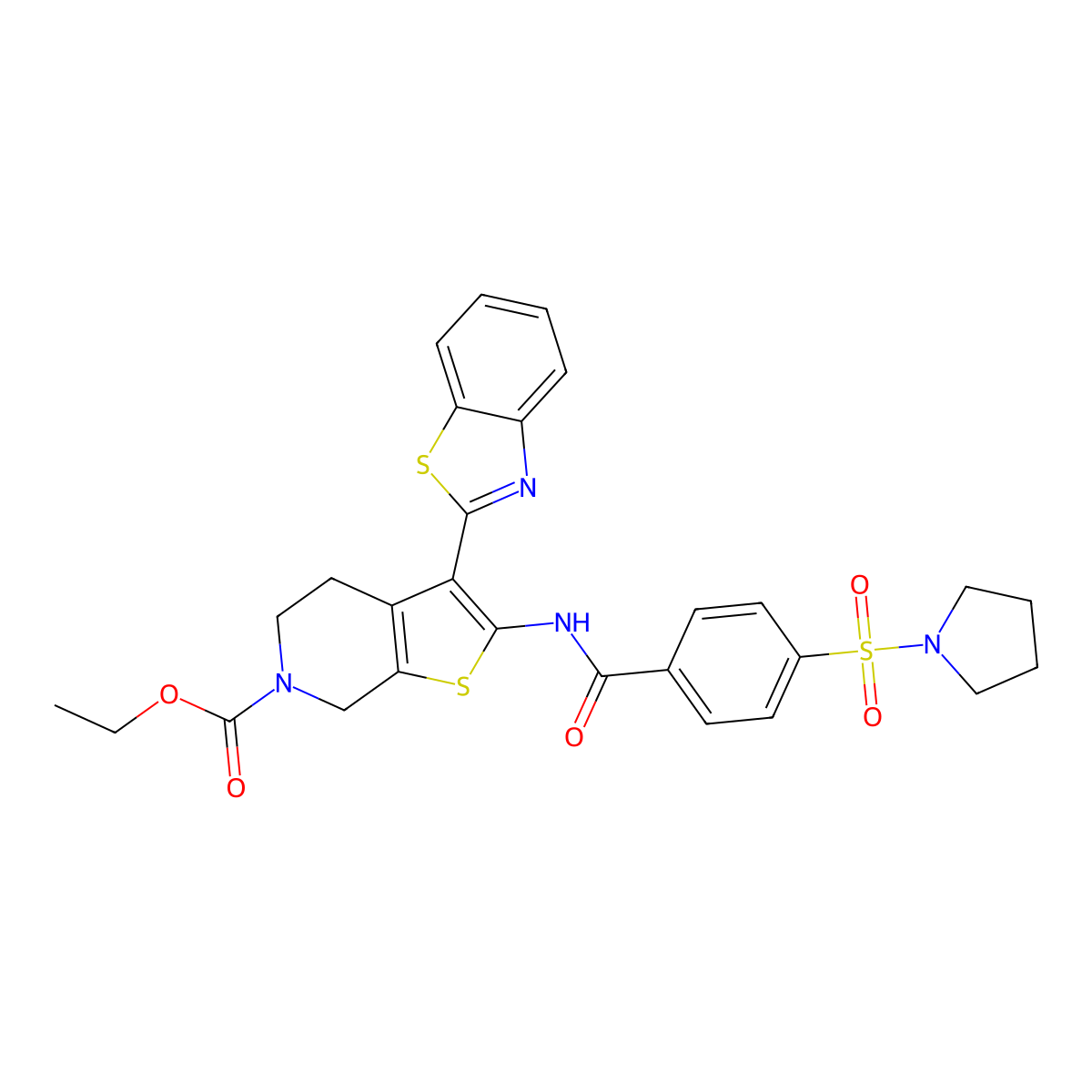 ethyl 3-(benzo[d]thiazol-2-yl)-2-(4-(pyrrolidin-1-ylsulfonyl)benzamido)-4,5-dihydrothieno[2,3-c]pyridine-6(7H)-carboxylate molecular structure, CAS 489471-12-7