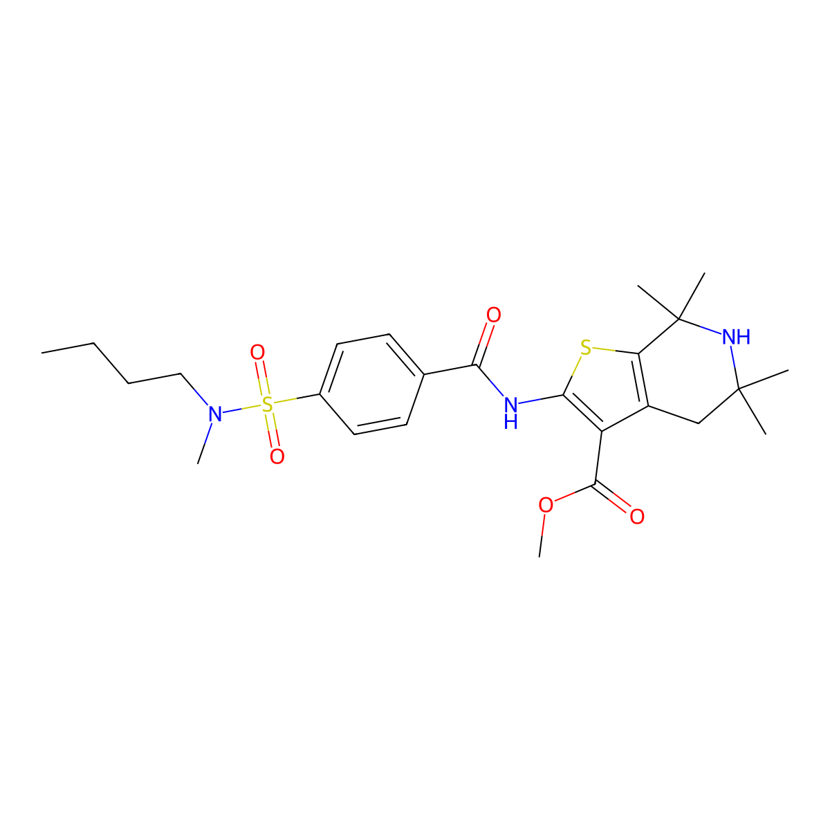 Methyl 2-[[4-[butyl(methyl)sulfamoyl]benzoyl]amino]-5,5,7,7-tetramethyl-4,6-dihydrothieno[2,3-c]pyridine-3-carboxylate molecular structure, CAS 489471-14-9