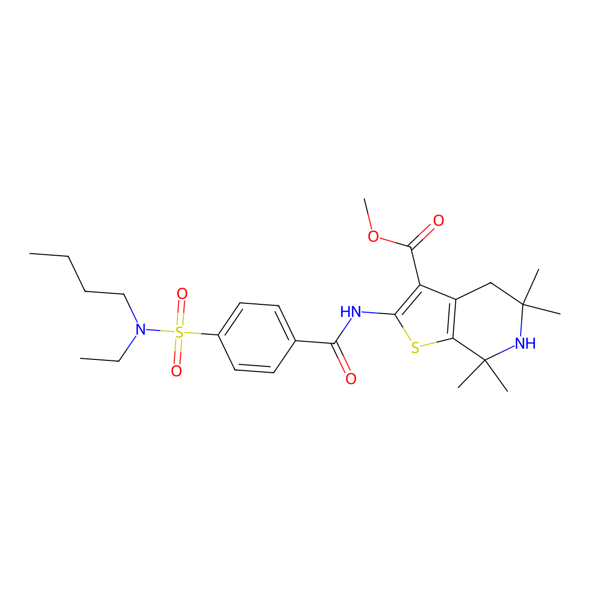 methyl 2-(4-(N-butyl-N-ethylsulfamoyl)benzamido)-5,5,7,7-tetramethyl-4,5,6,7-tetrahydrothieno[2,3-c]pyridine-3-carboxylate molecular structure, CAS 489471-15-0