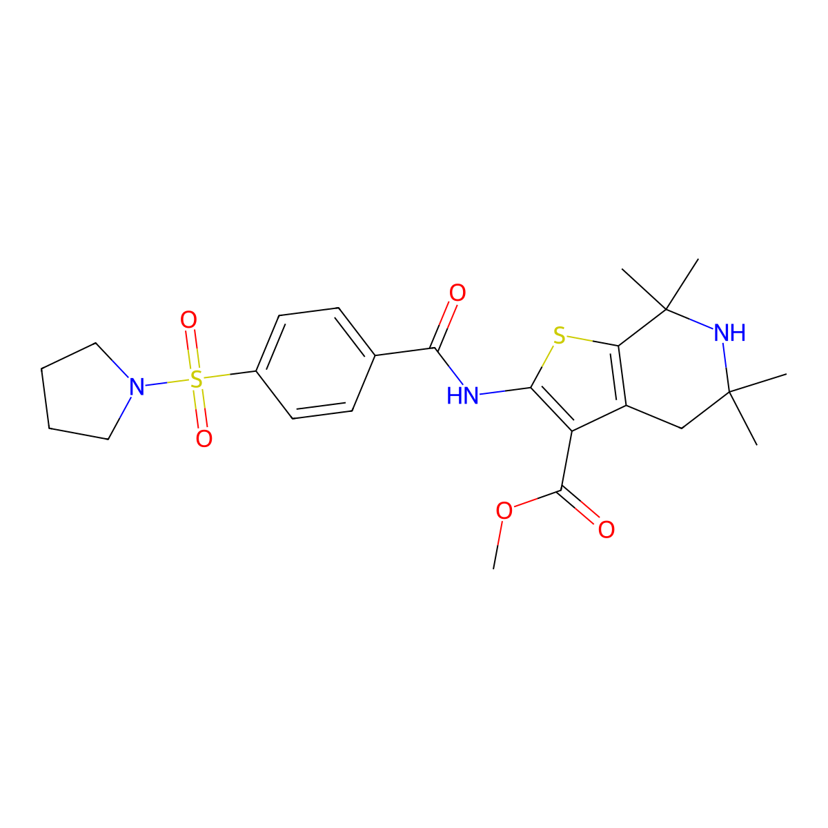 Methyl 5,5,7,7-tetramethyl-2-(4-(pyrrolidin-1-ylsulfonyl)benzamido)-4,5,6,7-tetrahydrothieno[2,3-c]pyridine-3-carboxylate molecular structure, CAS 489471-17-2