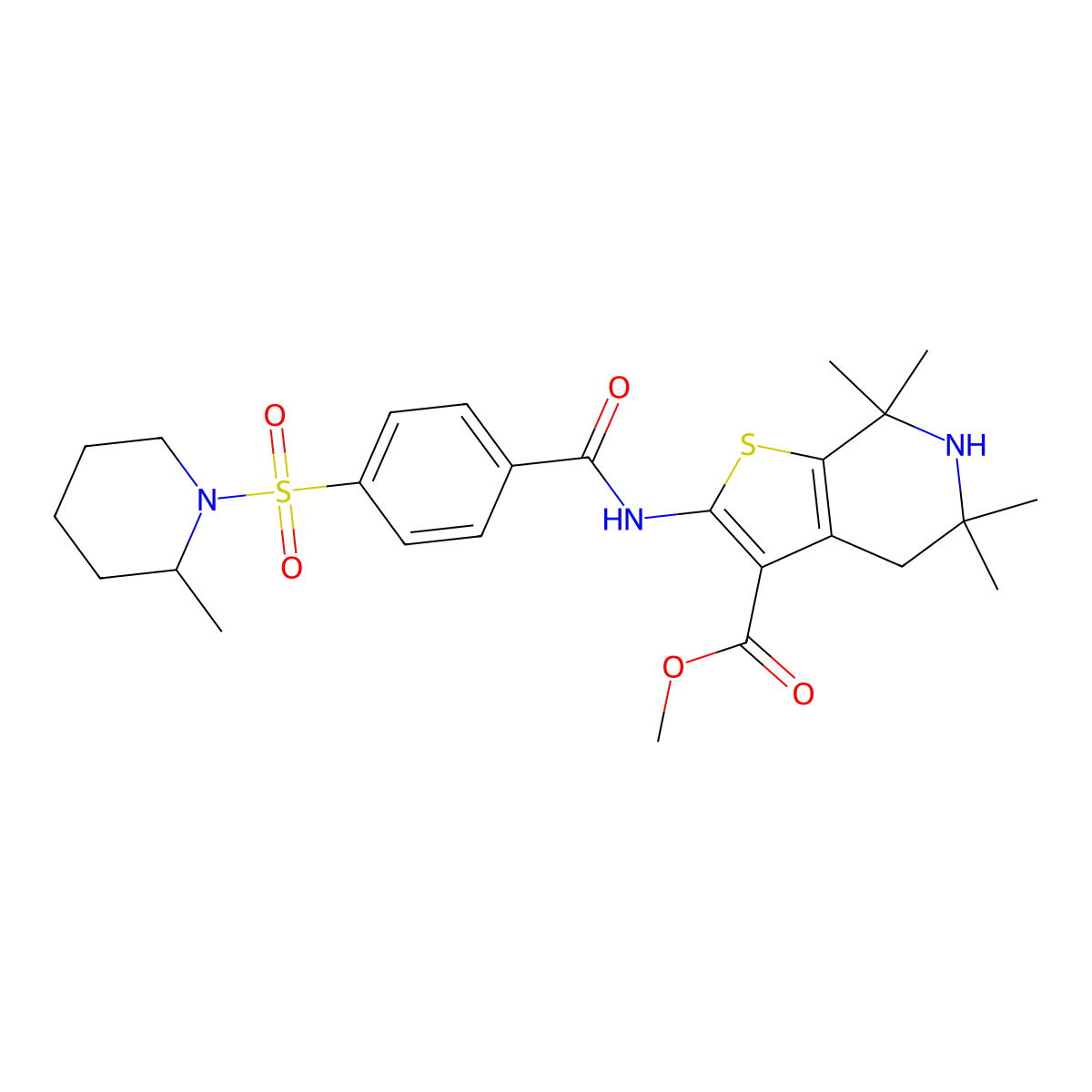 Methyl 5,5,7,7-tetramethyl-2-[[4-(2-methylpiperidin-1-yl)sulfonylbenzoyl]amino]-4,6-dihydrothieno[2,3-c]pyridine-3-carboxylate molecular structure, CAS 489471-19-4