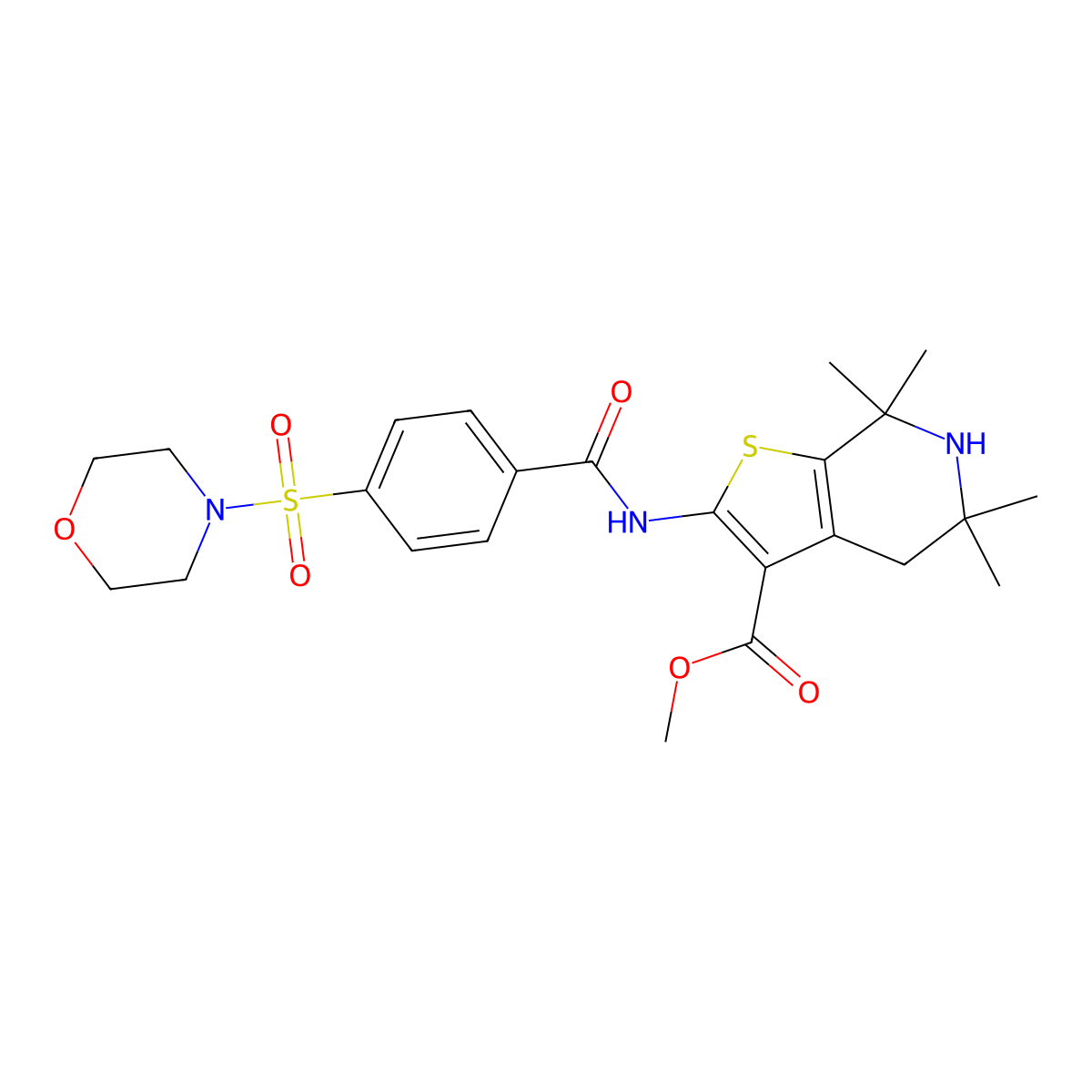 Methyl 5,5,7,7-tetramethyl-2-(4-(morpholinosulfonyl)benzamido)-4,5,6,7-tetrahydrothieno[2,3-c]pyridine-3-carboxylate molecular structure, CAS 489471-21-8