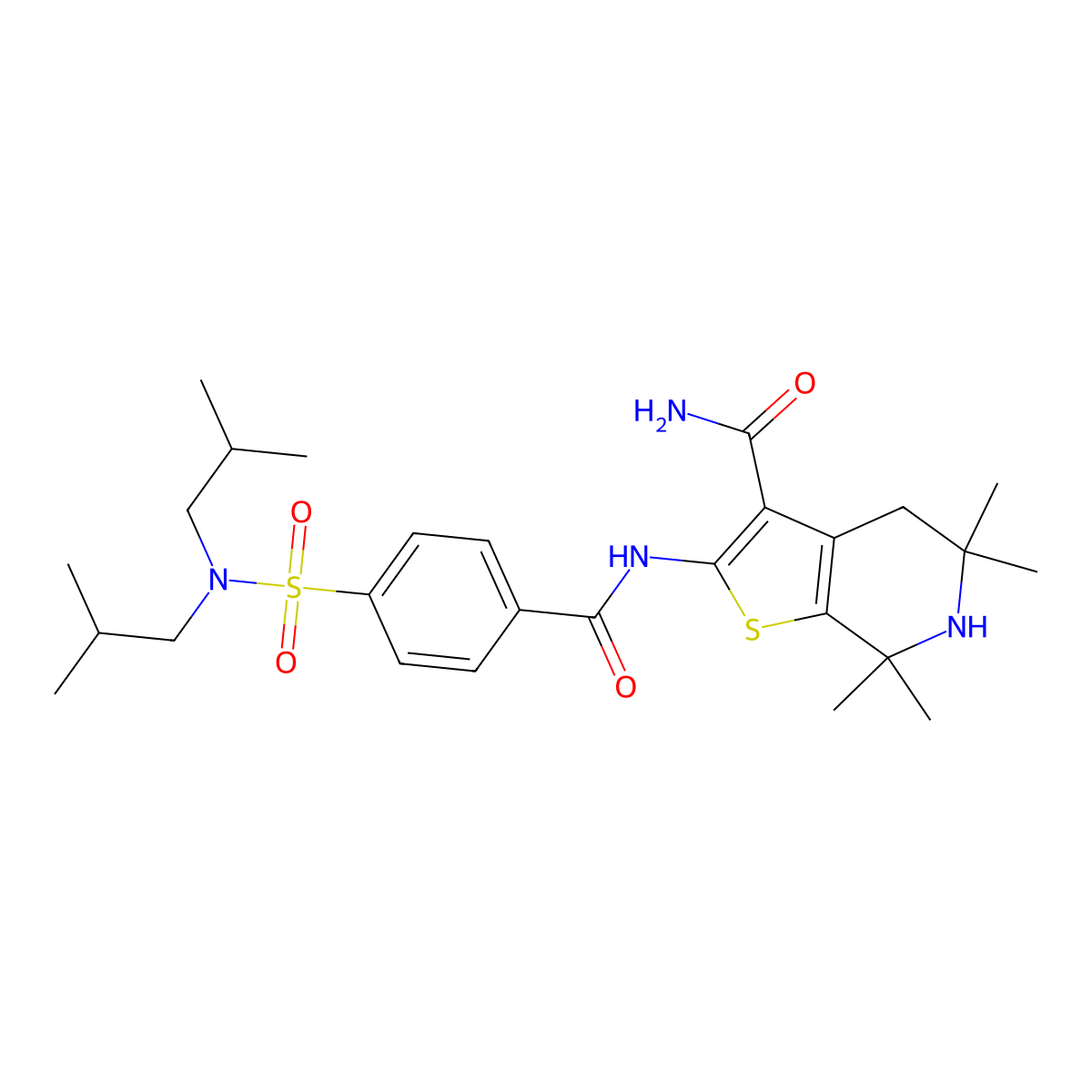2-[[4-[Bis(2-methylpropyl)sulfamoyl]benzoyl]amino]-5,5,7,7-tetramethyl-4,6-dihydrothieno[2,3-c]pyridine-3-carboxamide molecular structure, CAS 489471-27-4