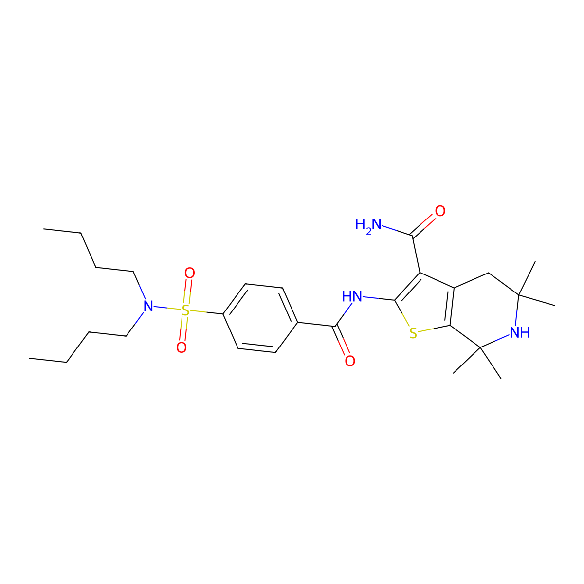 2-[[4-(Dibutylsulfamoyl)benzoyl]amino]-5,5,7,7-tetramethyl-4,6-dihydrothieno[2,3-c]pyridine-3-carboxamide molecular structure, CAS 489471-28-5