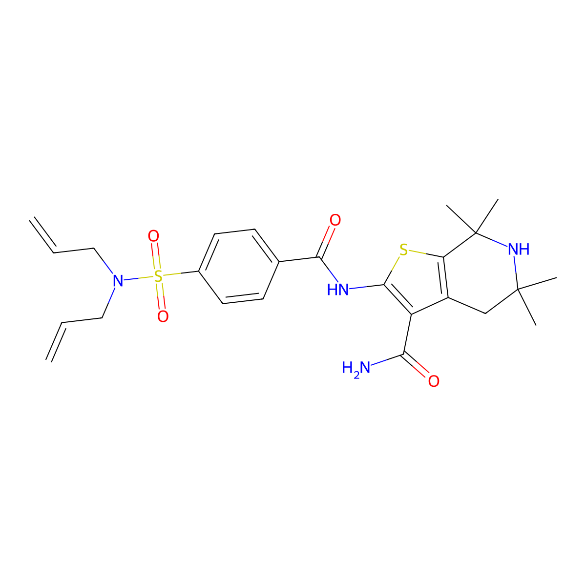 2-(4-(N,N-diallylsulfamoyl)benzamido)-5,5,7,7-tetramethyl-4,5,6,7-tetrahydrothieno[2,3-c]pyridine-3-carboxamide molecular structure, CAS 489471-32-1