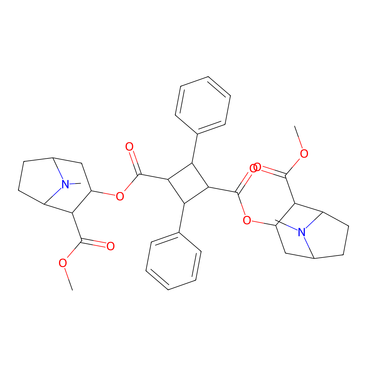 Bis[(1r,2r,3s,5s)-2-(methoxycarbonyl)-8-methyl-8-azabicyclo[3.2.1]oct-3-yl] 2,4-diphenylcyclobutane-1,3-dicarboxylate molecular structure, CAS 490-17-5