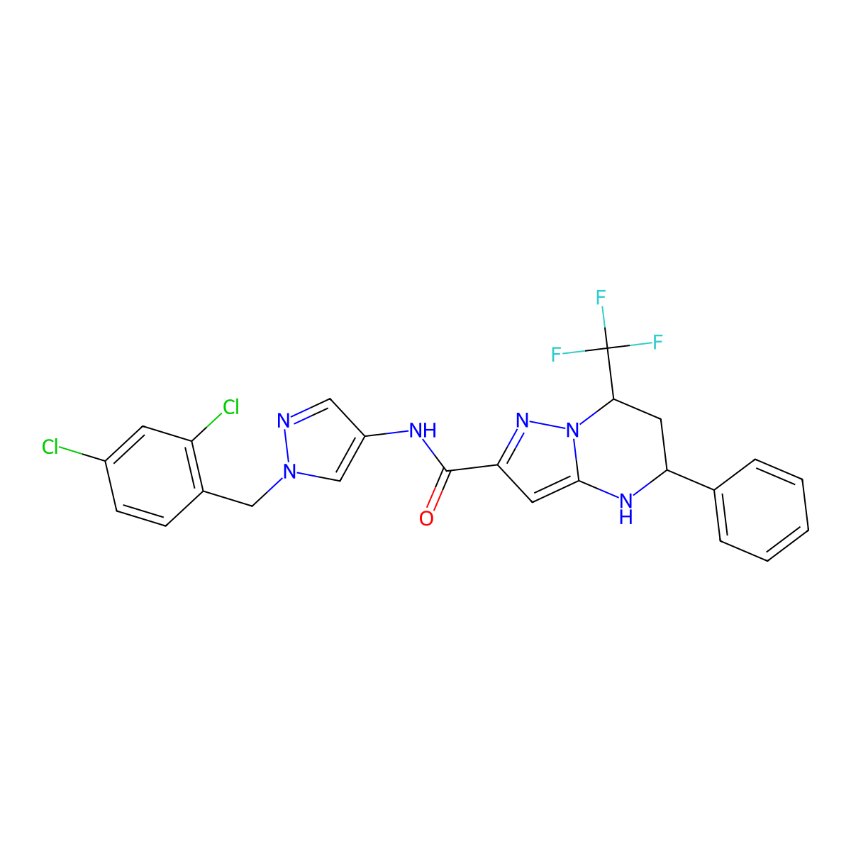 N-[1-(2,4-dichlorobenzyl)-1H-pyrazol-4-yl]-5-phenyl-7-(trifluoromethyl)-4,5,6,7-tetrahydropyrazolo[1,5-a]pyrimidine-2-carboxamide molecular structure, CAS 490013-15-5