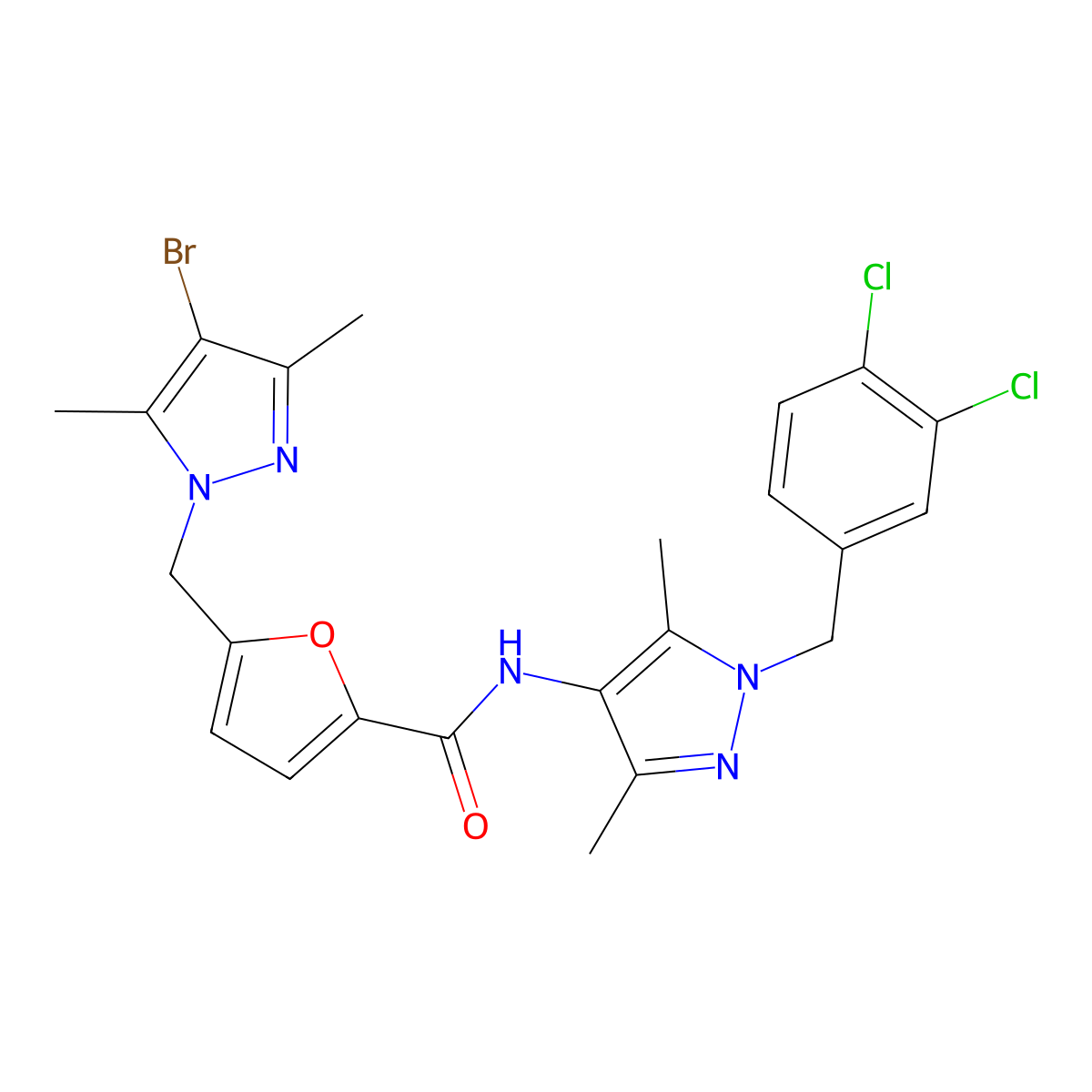 5-[(4-bromo-3,5-dimethylpyrazol-1-yl)methyl]-N-[1-[(3,4-dichlorophenyl)methyl]-3,5-dimethylpyrazol-4-yl]furan-2-carboxamide molecular structure, CAS 490013-21-3