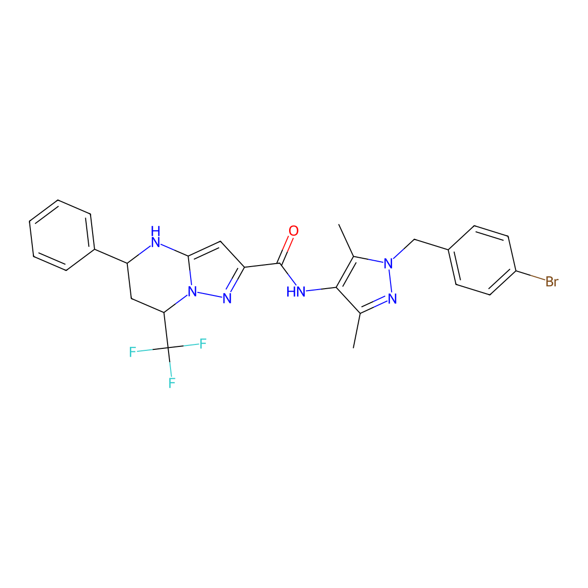 N-[1-(4-bromobenzyl)-3,5-dimethyl-1H-pyrazol-4-yl]-5-phenyl-7-(trifluoromethyl)-4,5,6,7-tetrahydropyrazolo[1,5-a]pyrimidine-2-carboxamide molecular structure, CAS 490013-25-7