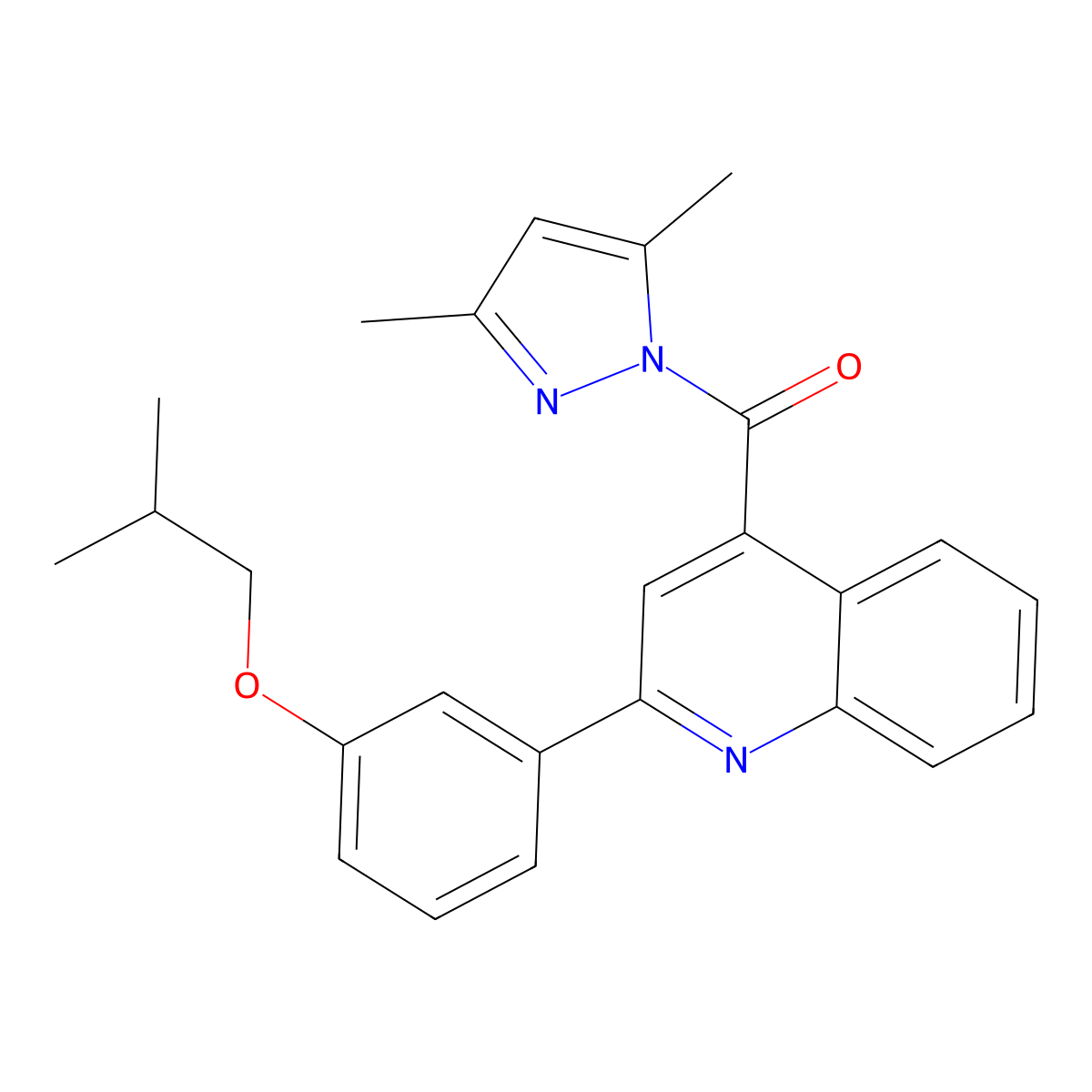 (3,5-Dimethylpyrazol-1-yl)-[2-[3-(2-methylpropoxy)phenyl]quinolin-4-yl]methanone molecular structure, CAS 490013-33-7