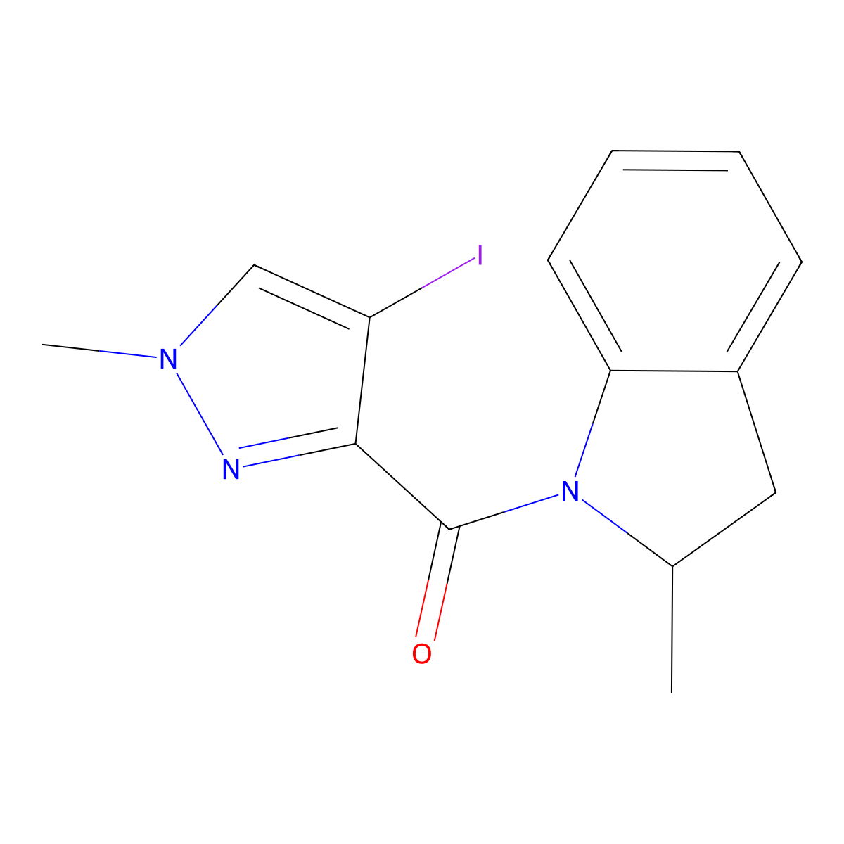 (4-Iodo-1-methylpyrazol-3-yl)-(2-methyl-2,3-dihydroindol-1-yl)methanone molecular structure, CAS 490013-40-6