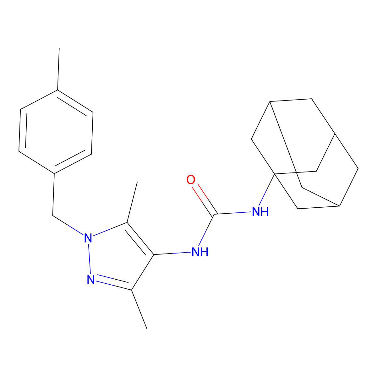 1-(1-Adamantyl)-3-[3,5-dimethyl-1-[(4-methylphenyl)methyl]pyrazol-4-yl]urea molecular structure, CAS 490013-68-8
