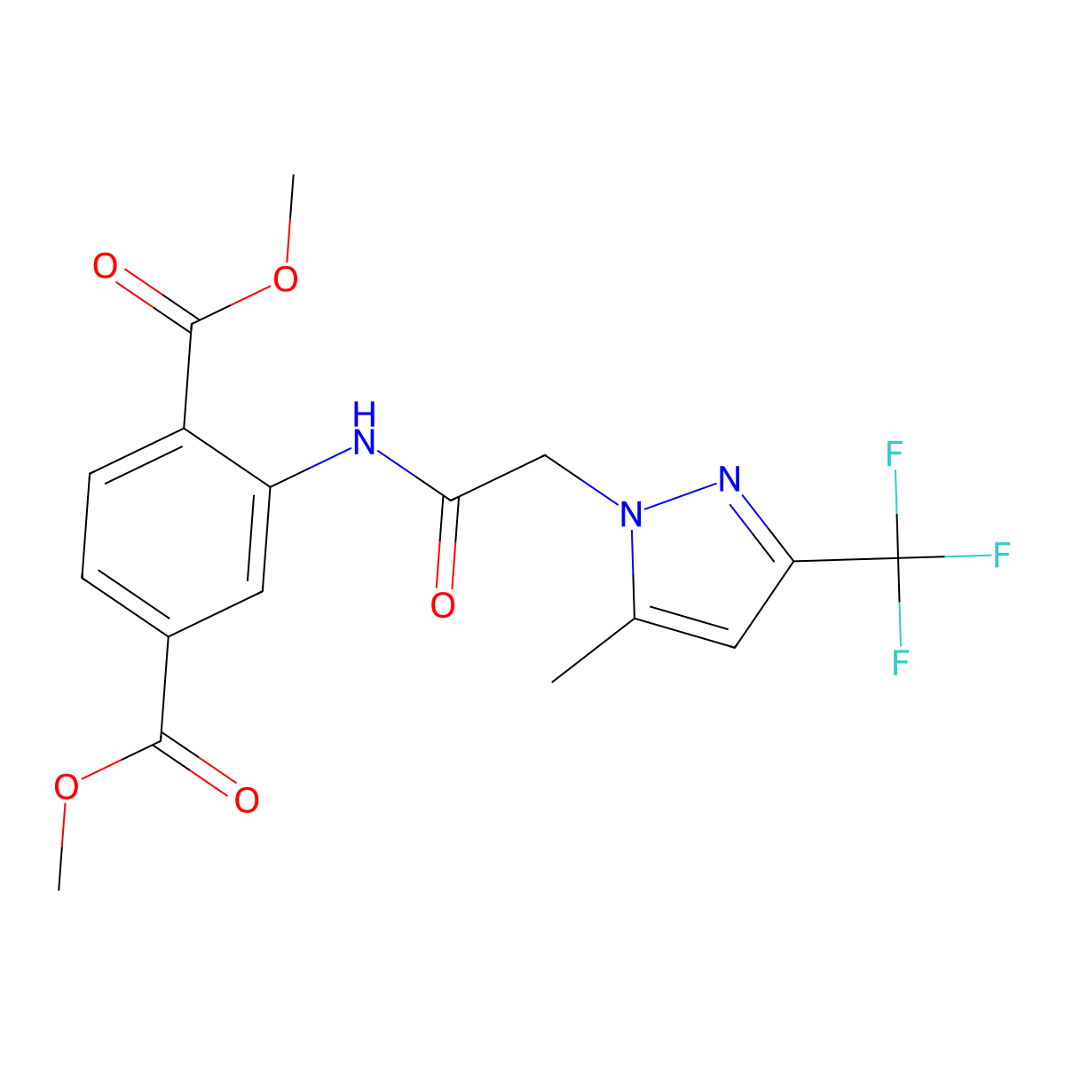 dimethyl 2-({[5-methyl-3-(trifluoromethyl)-1H-pyrazol-1-yl]acetyl}amino)terephthalate molecular structure, CAS 490013-94-0