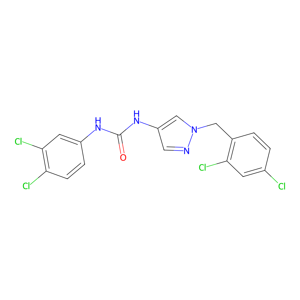 1-(3,4-Dichlorophenyl)-3-[1-[(2,4-dichlorophenyl)methyl]pyrazol-4-yl]urea molecular structure, CAS 490014-05-6