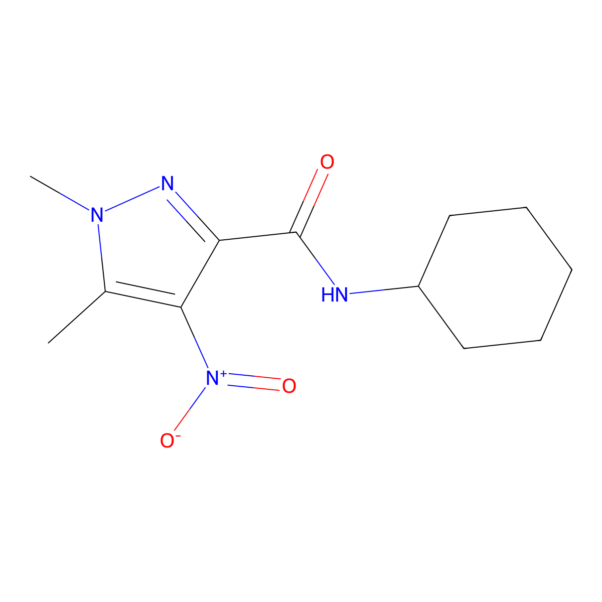 N-cyclohexyl-1,5-dimethyl-4-nitropyrazole-3-carboxamide molecular structure, CAS 490014-13-6