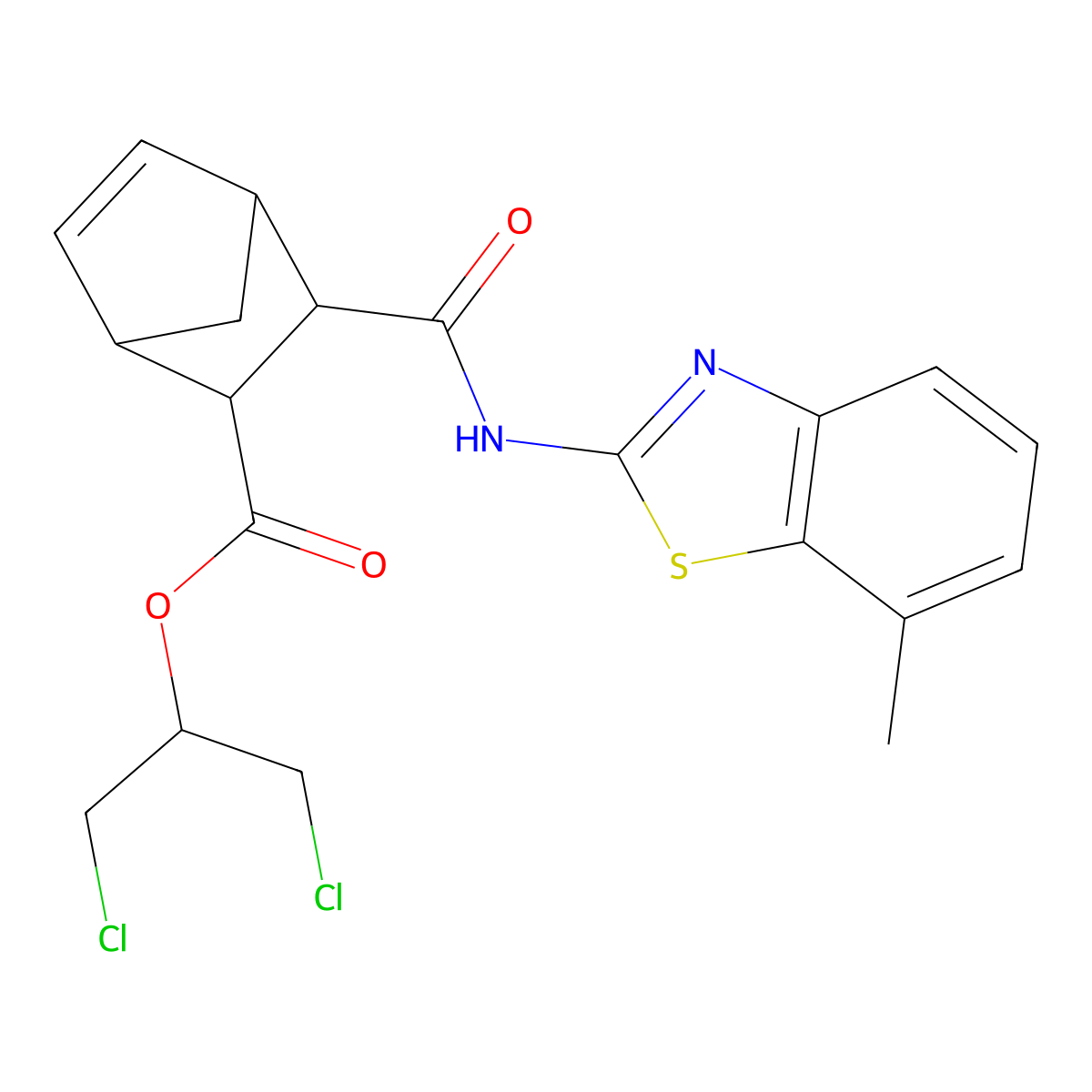 2-Chloro-1-(chloromethyl)ethyl 3-{[(7-methyl-1,3-benzothiazol-2-yl)amino]carbonyl}bicyclo[2.2.1]hept-5-ene-2-carboxylate molecular structure, CAS 490014-14-7