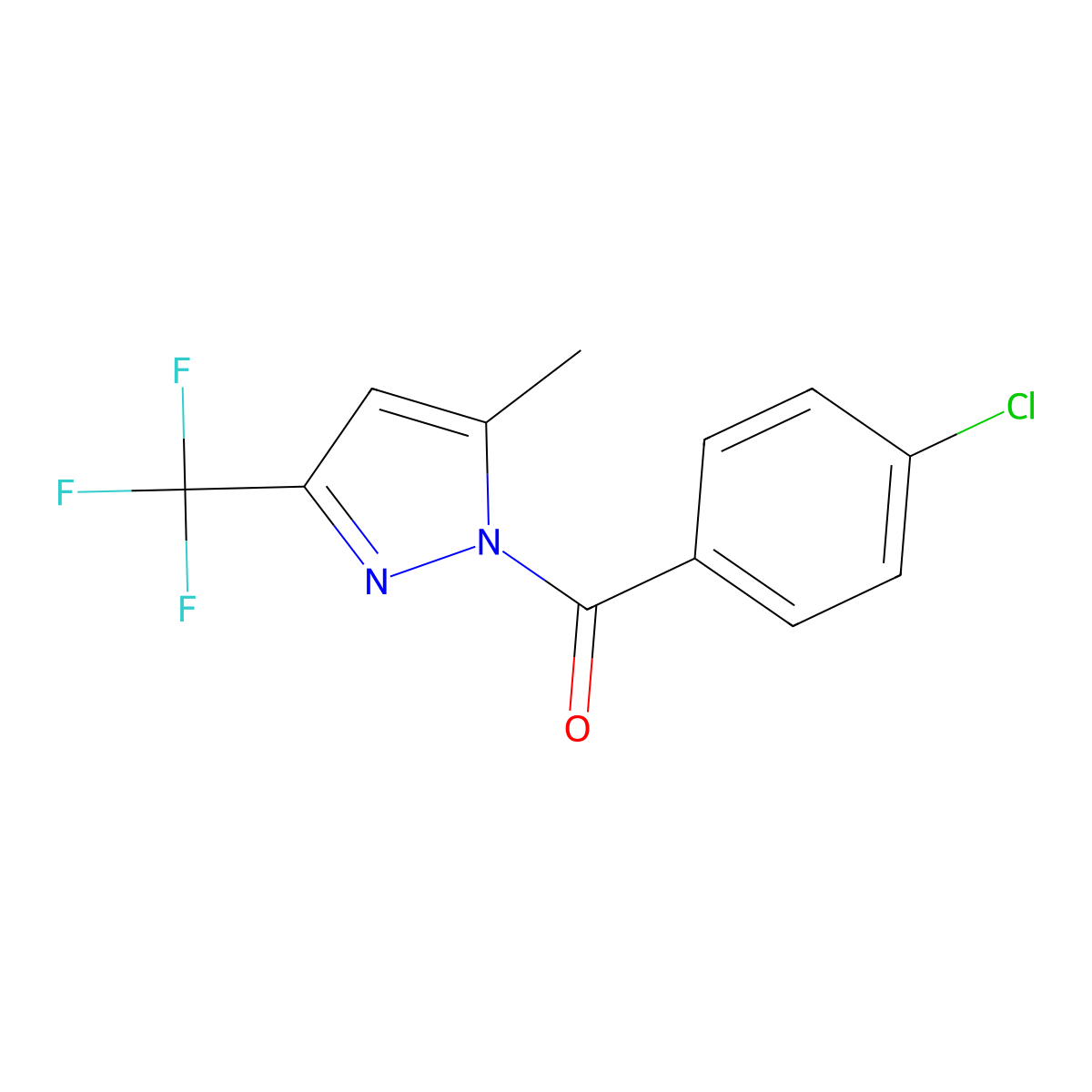 (4-Chlorophenyl)-[5-methyl-3-(trifluoromethyl)pyrazol-1-yl]methanone molecular structure, CAS 490014-28-3