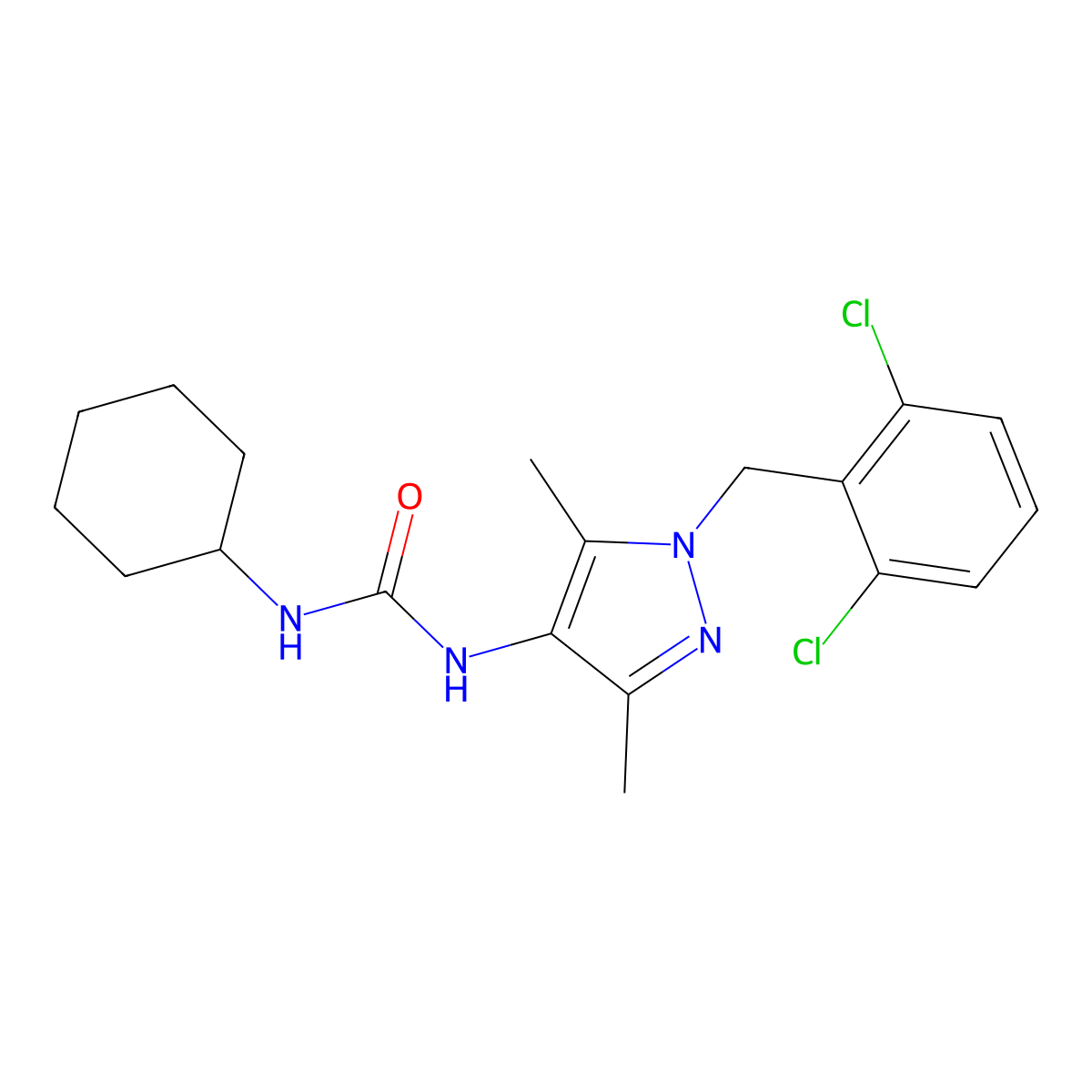 1-Cyclohexyl-3-[1-[(2,6-dichlorophenyl)methyl]-3,5-dimethylpyrazol-4-yl]urea molecular structure, CAS 490014-50-1