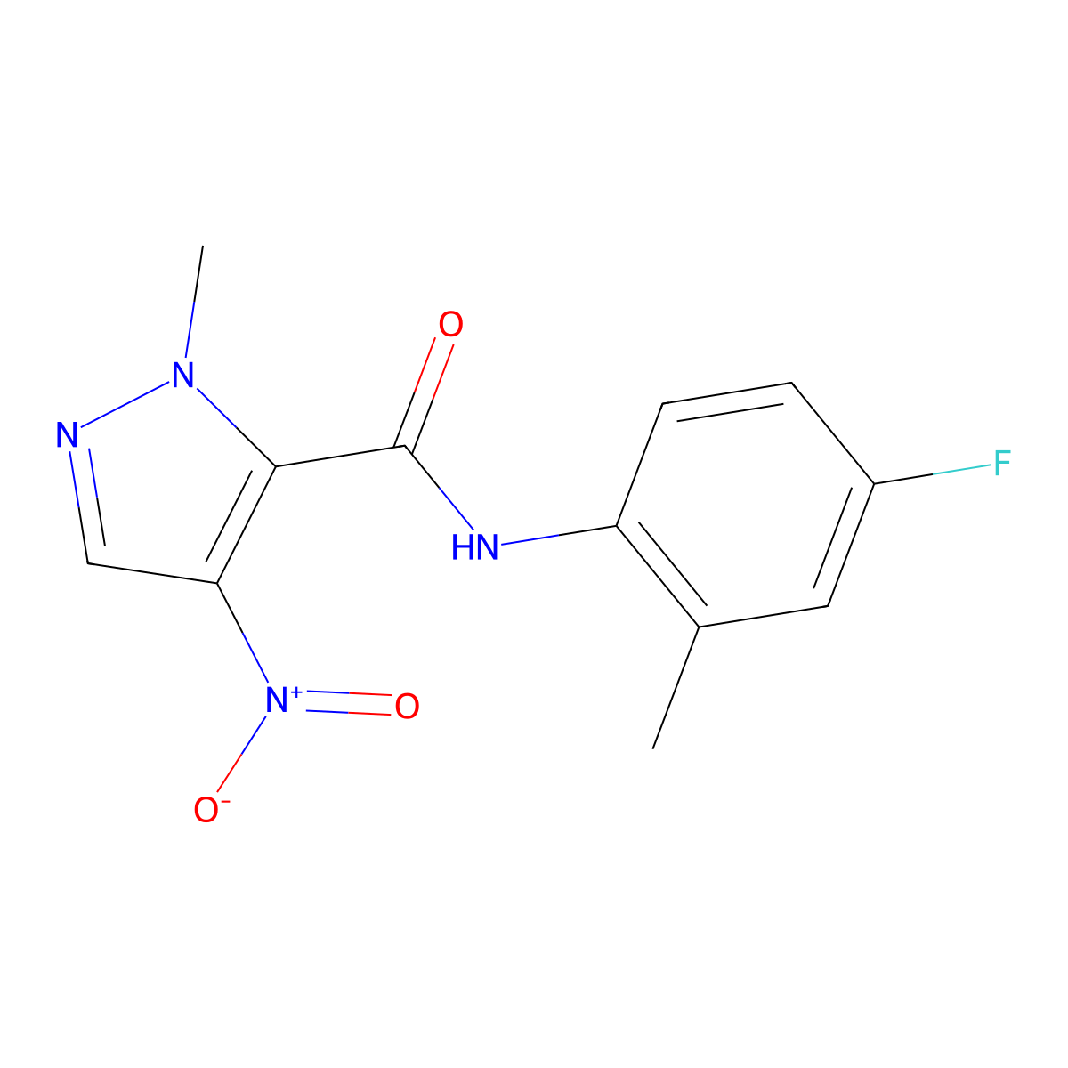N-(4-fluoro-2-methylphenyl)-2-methyl-4-nitropyrazole-3-carboxamide molecular structure, CAS 490014-54-5