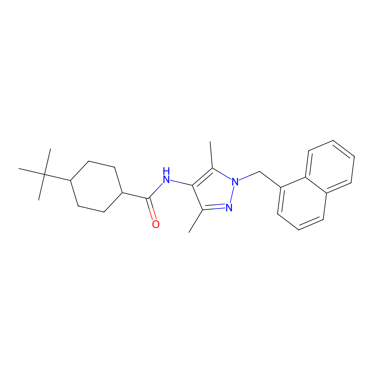 4-tert-butyl-N-[3,5-dimethyl-1-(naphthalen-1-ylmethyl)pyrazol-4-yl]cyclohexane-1-carboxamide molecular structure, CAS 490014-66-9