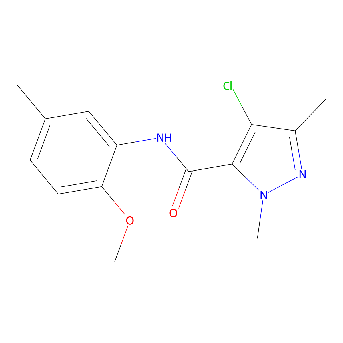 4-chloro-N-(2-methoxy-5-methylphenyl)-2,5-dimethylpyrazole-3-carboxamide molecular structure, CAS 490014-78-3