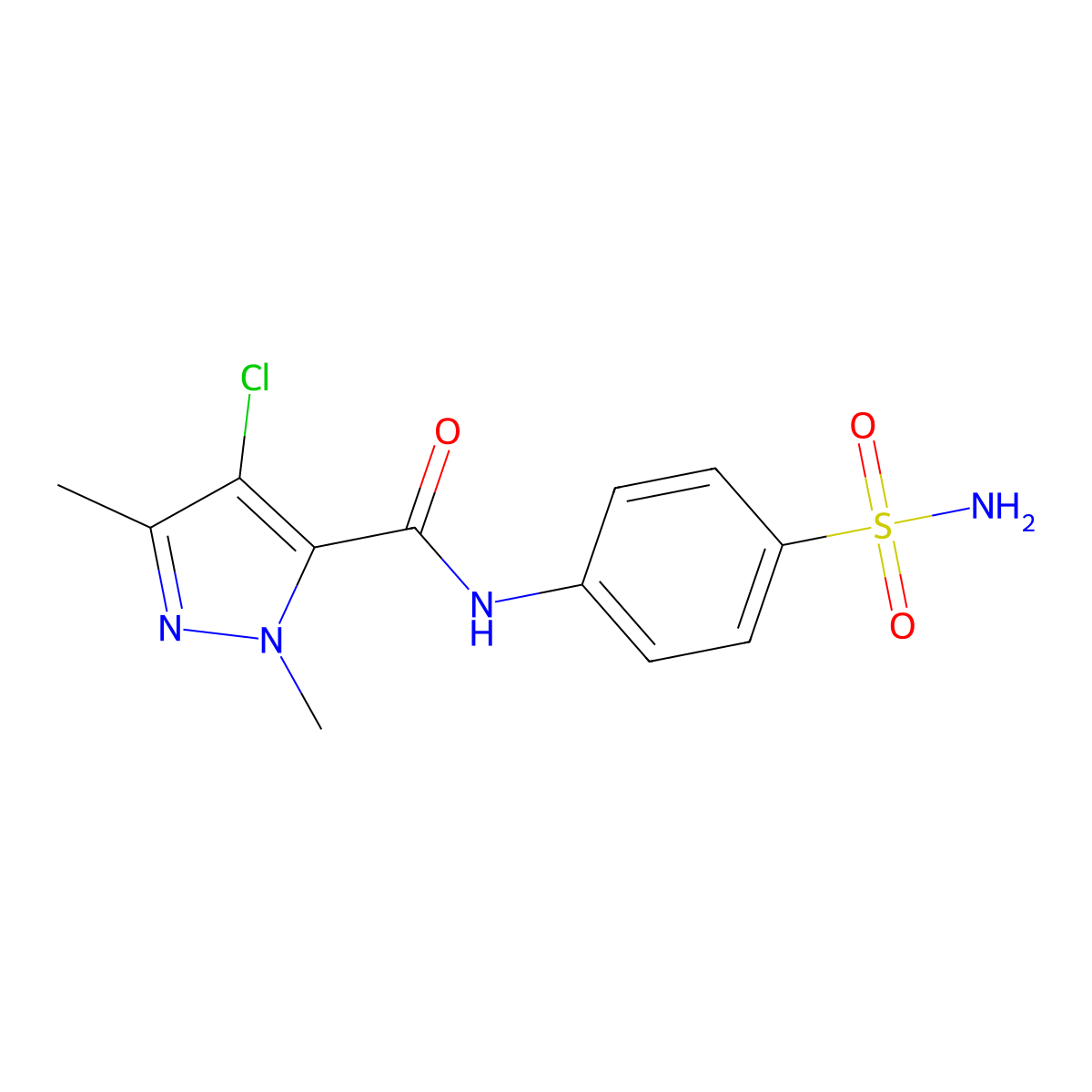 4-chloro-2,5-dimethyl-N-(4-sulfamoylphenyl)pyrazole-3-carboxamide molecular structure, CAS 490014-79-4