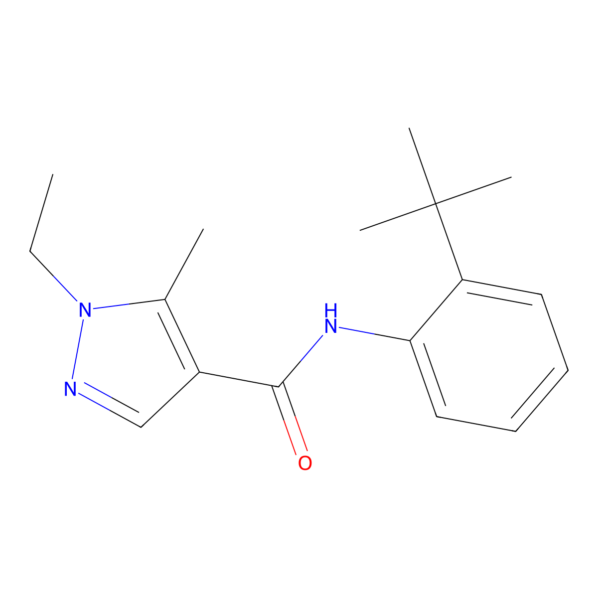 N-(2-tert-butylphenyl)-1-ethyl-5-methylpyrazole-4-carboxamide molecular structure, CAS 490014-88-5