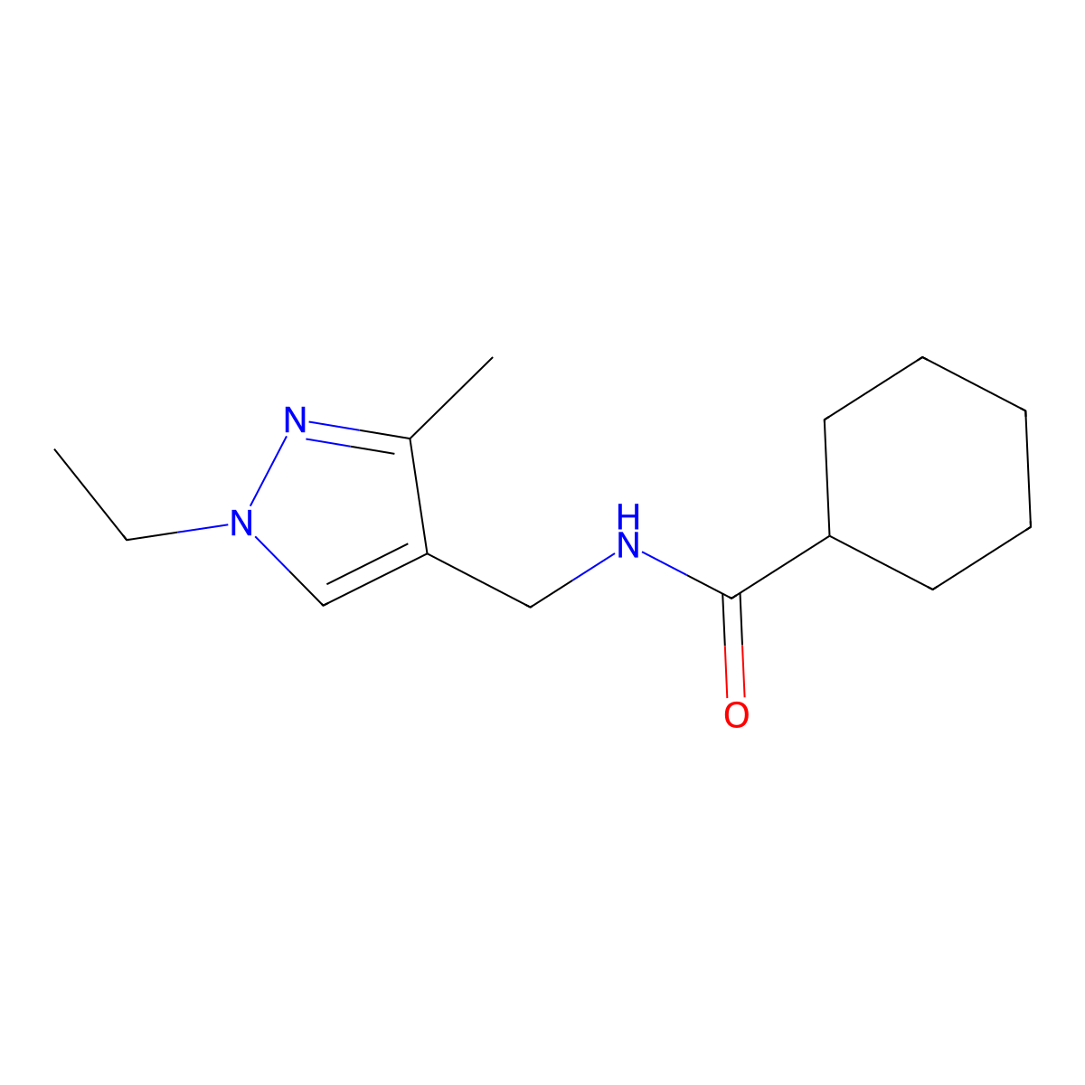 N-[(1-ethyl-3-methyl-1H-pyrazol-4-yl)methyl]cyclohexanecarboxamide molecular structure, CAS 490015-02-6